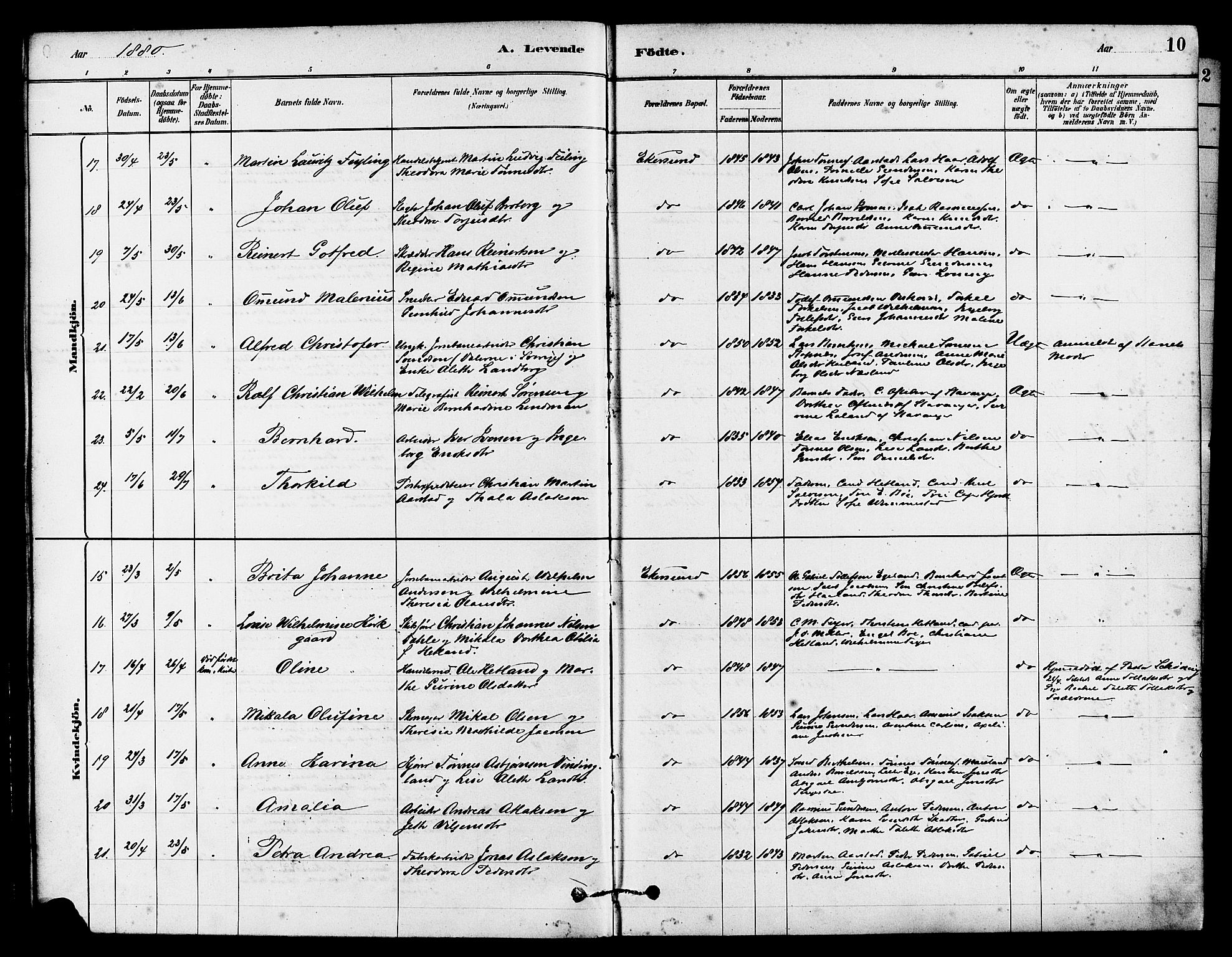 Eigersund sokneprestkontor, AV/SAST-A-101807/S08/L0015: Parish register (official) no. A 15, 1879-1892, p. 10