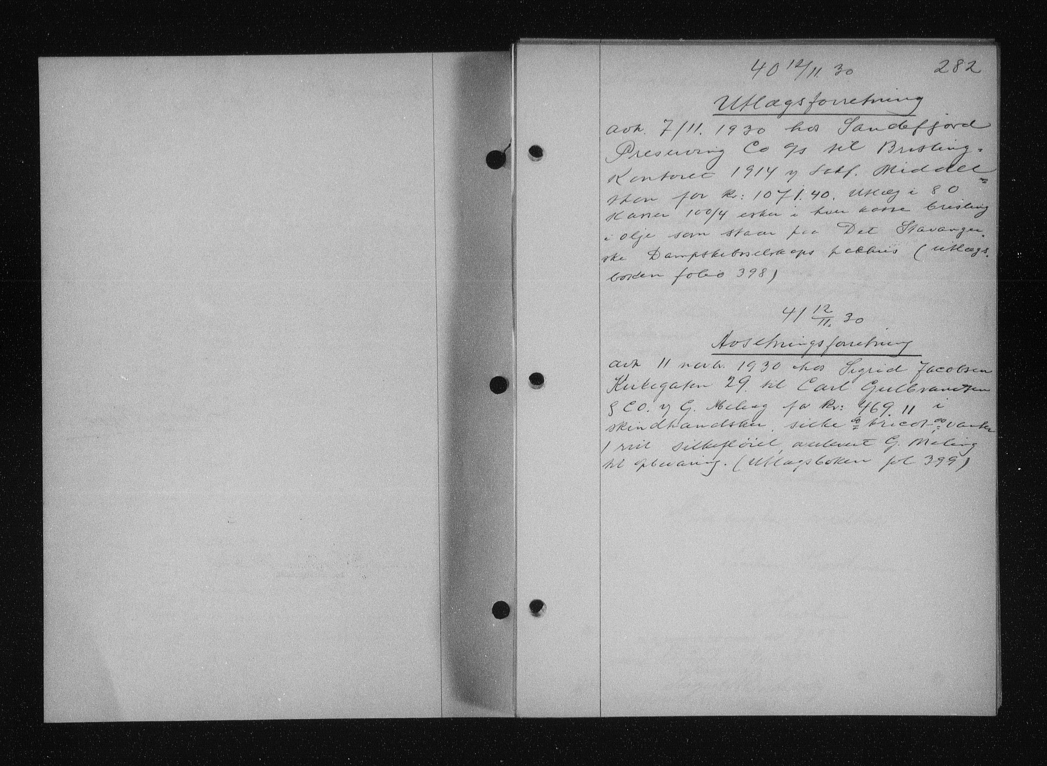 Stavanger byfogd, SAST/A-101408/001/4/41/410/410BB/L0058: Mortgage book no. 48, 1930-1931, Deed date: 12.11.1930