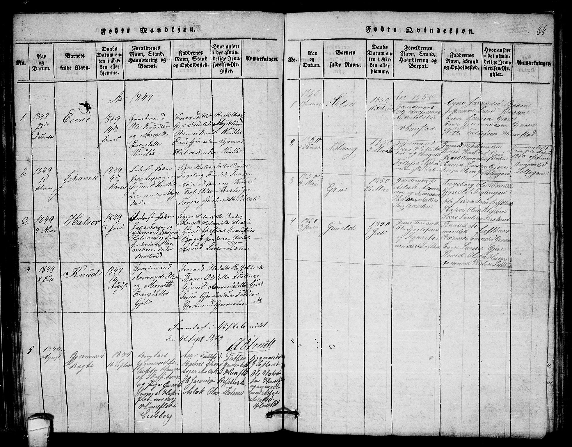Lårdal kirkebøker, SAKO/A-284/G/Gb/L0001: Parish register (copy) no. II 1, 1815-1865, p. 66