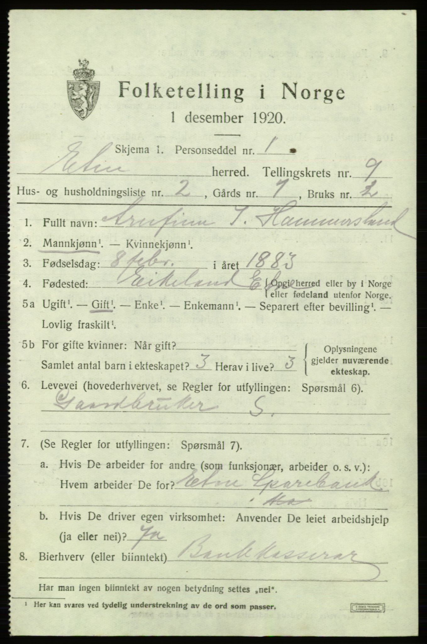 SAB, 1920 census for Etne, 1920, p. 3931