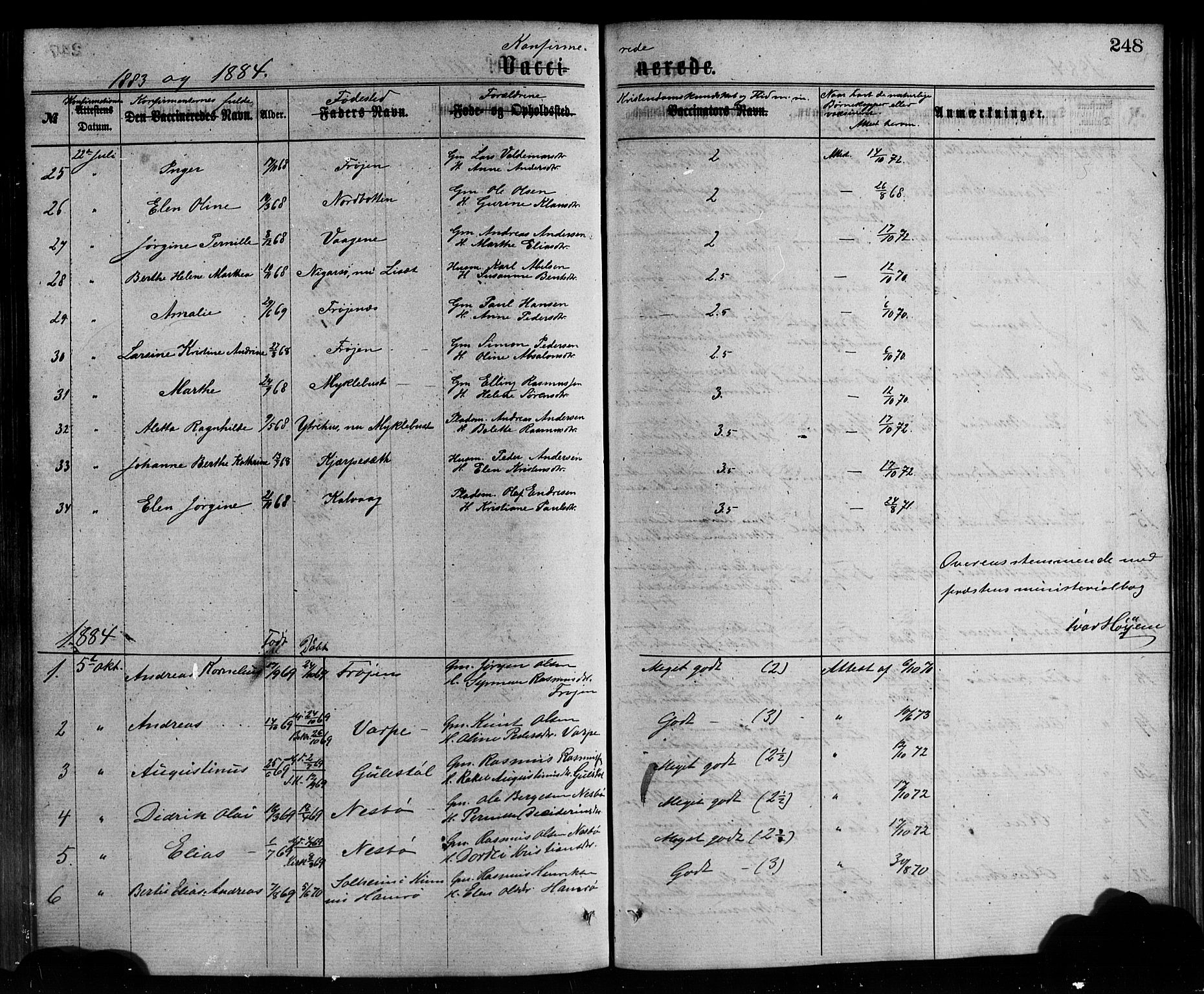 Bremanger sokneprestembete, SAB/A-82201/H/Hab/Haba/L0002: Parish register (copy) no. A 2, 1866-1889, p. 248