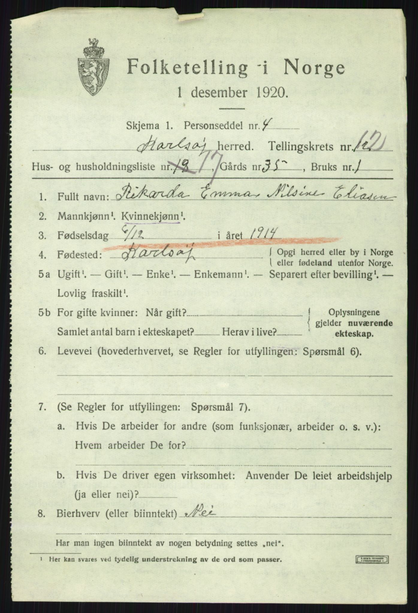 SATØ, 1920 census for Karlsøy, 1920, p. 4454