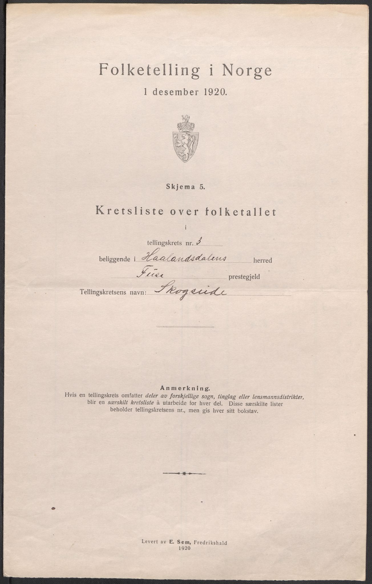 SAB, 1920 census for Hålandsdal, 1920, p. 11
