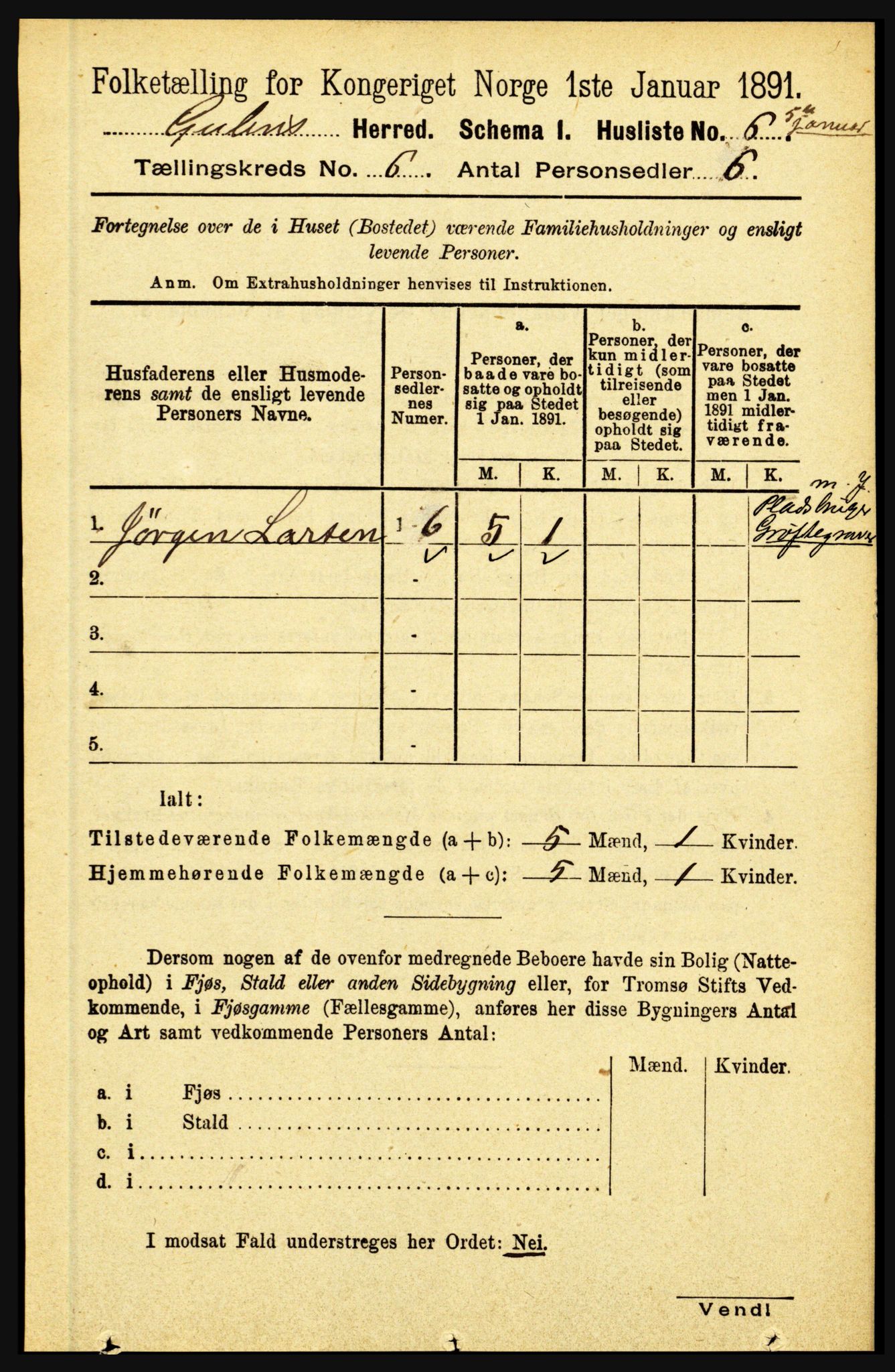 RA, 1891 census for 1411 Gulen, 1891, p. 1894