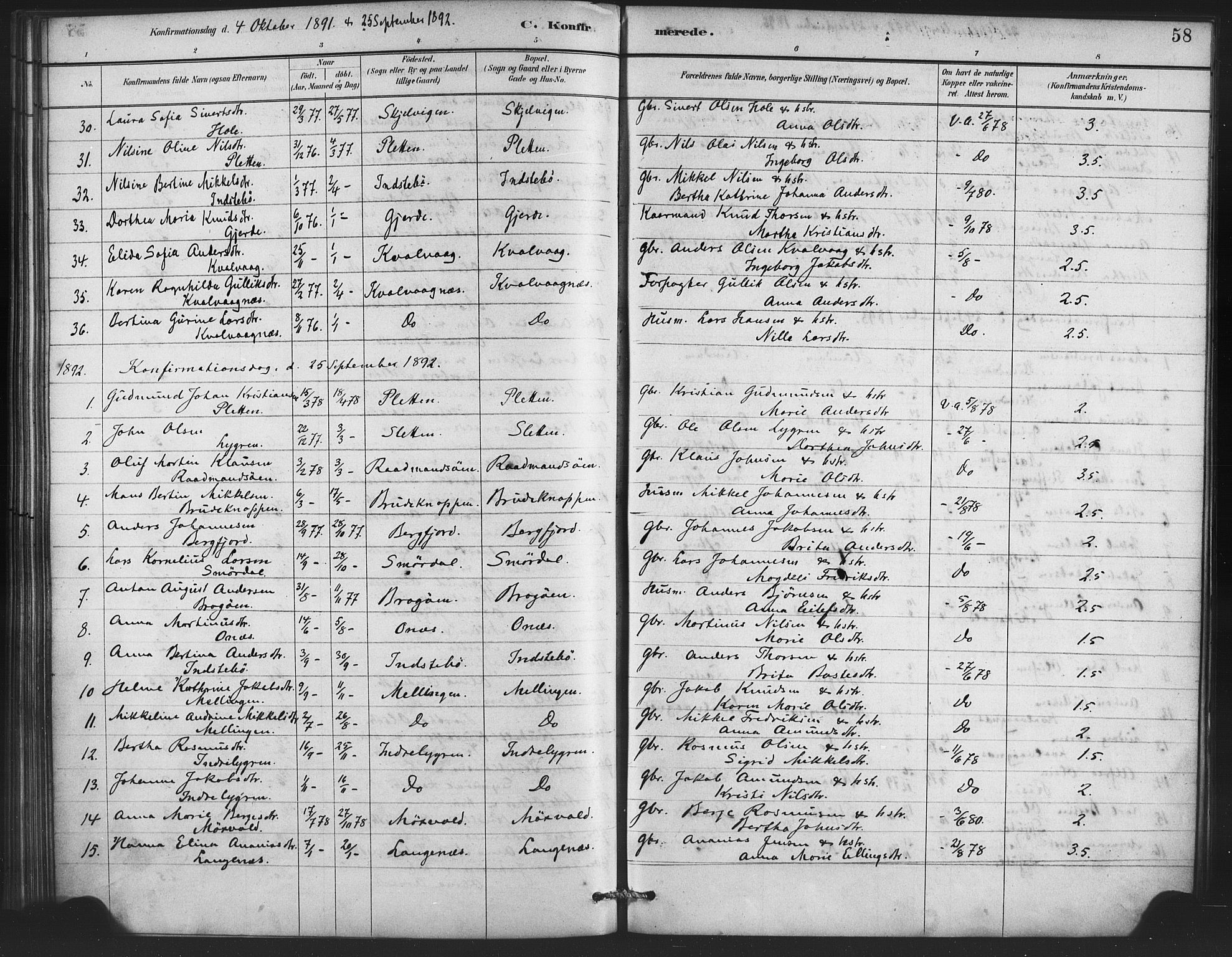 Lindås Sokneprestembete, AV/SAB-A-76701/H/Haa/Haae/L0001: Parish register (official) no. E 1, 1886-1897, p. 58