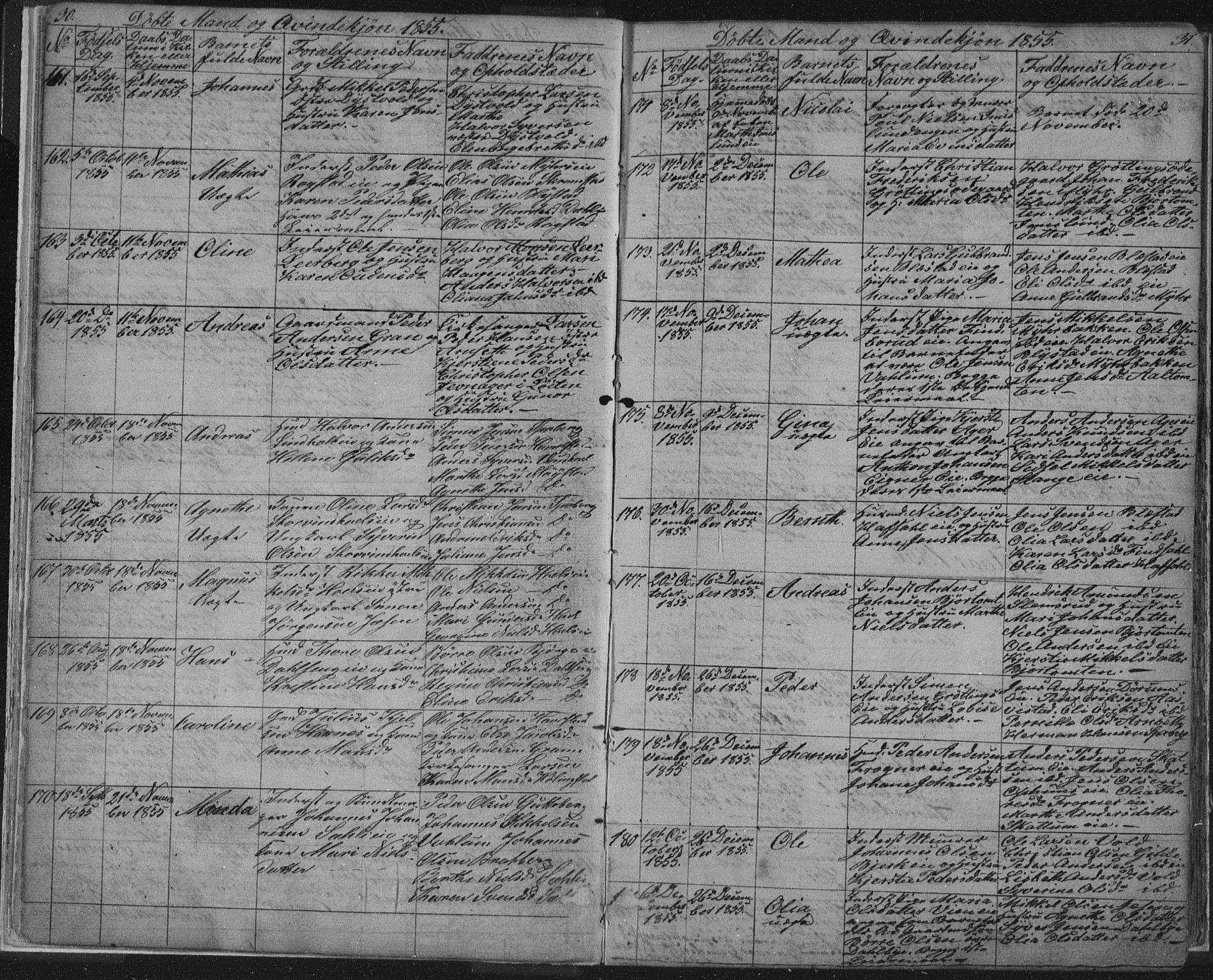 Vang prestekontor, Hedmark, SAH/PREST-008/H/Ha/Hab/L0010A: Parish register (copy) no. 10a, 1854-1896, p. 30-31