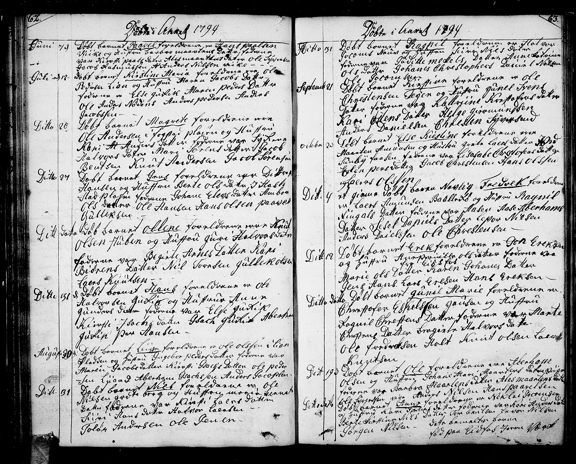 Hof kirkebøker, SAKO/A-64/F/Fa/L0003: Parish register (official) no. I 3, 1782-1814, p. 62-63