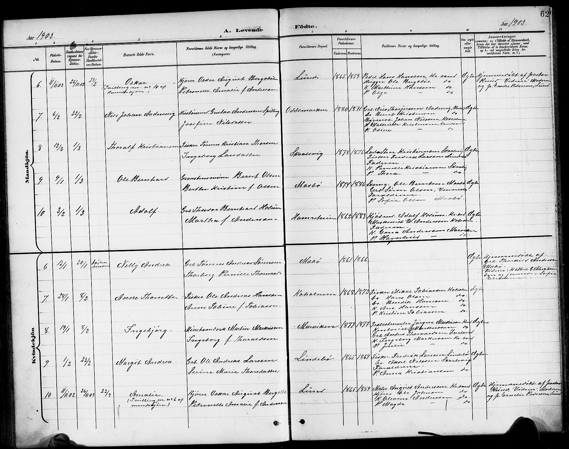 Oddernes sokneprestkontor, AV/SAK-1111-0033/F/Fb/Fba/L0009: Parish register (copy) no. B 9, 1899-1923, p. 62