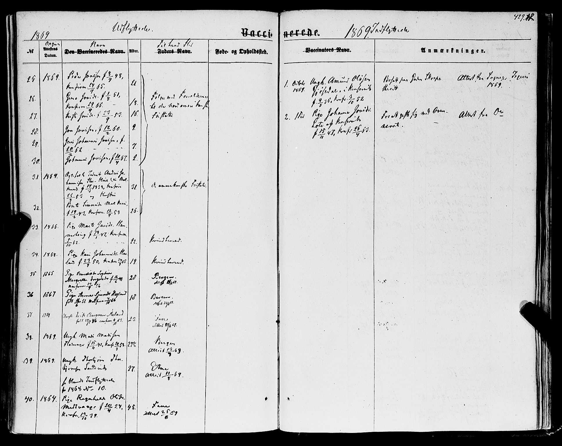 Tysnes sokneprestembete, AV/SAB-A-78601/H/Haa: Parish register (official) no. A 11, 1860-1871, p. 429