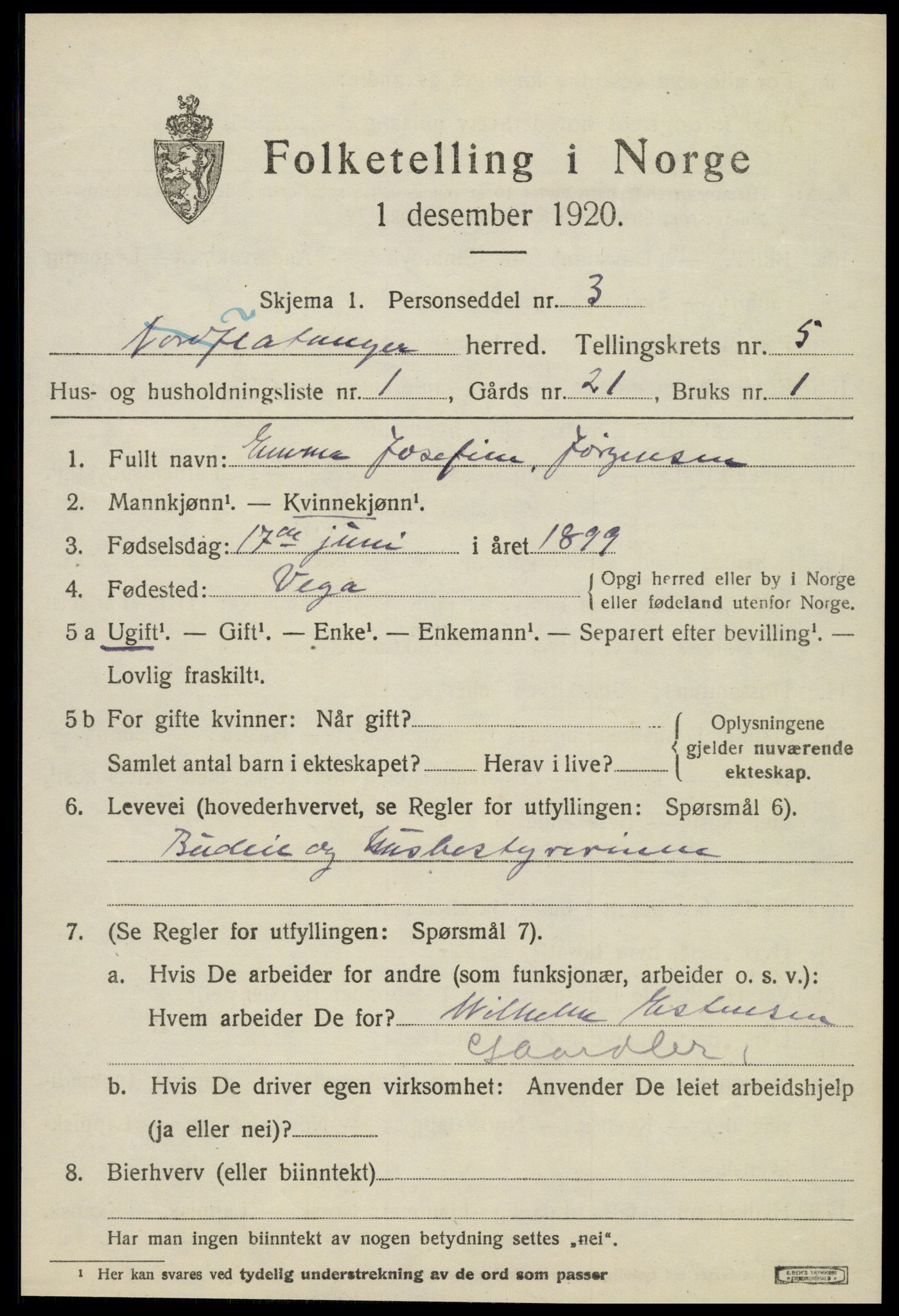 SAT, 1920 census for Flatanger, 1920, p. 2394