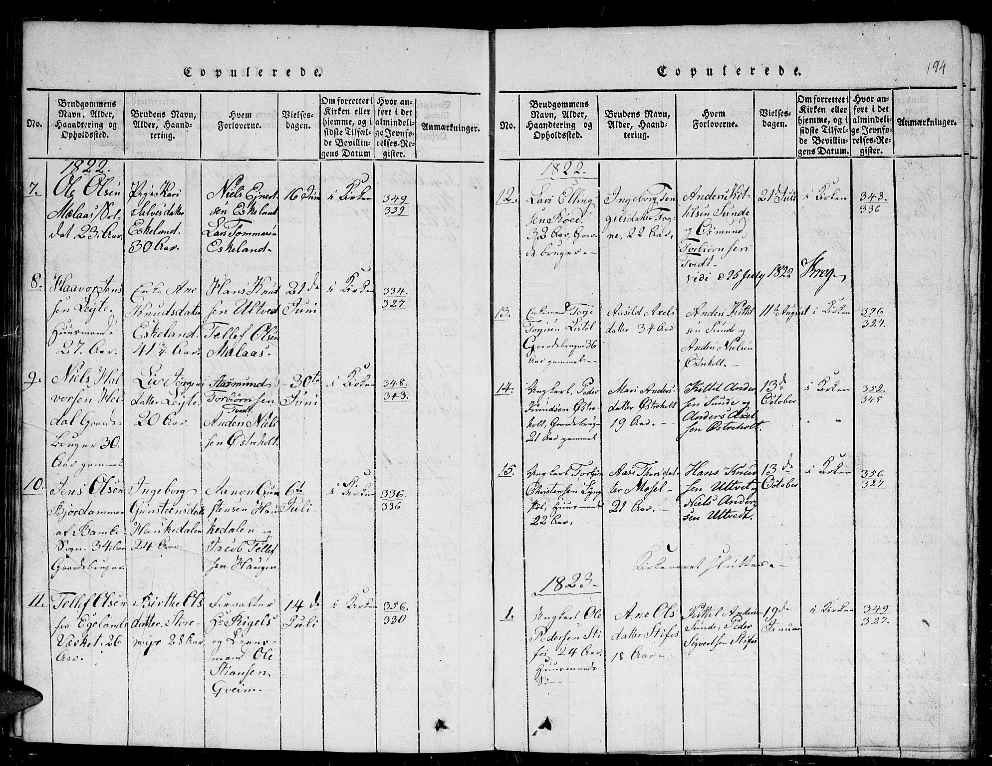 Gjerstad sokneprestkontor, SAK/1111-0014/F/Fb/Fba/L0002: Parish register (copy) no. B 2, 1816-1845, p. 194