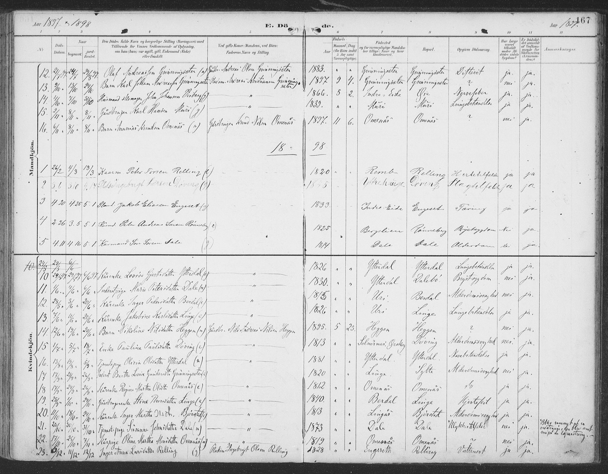 Ministerialprotokoller, klokkerbøker og fødselsregistre - Møre og Romsdal, SAT/A-1454/519/L0256: Parish register (official) no. 519A15, 1895-1912, p. 167