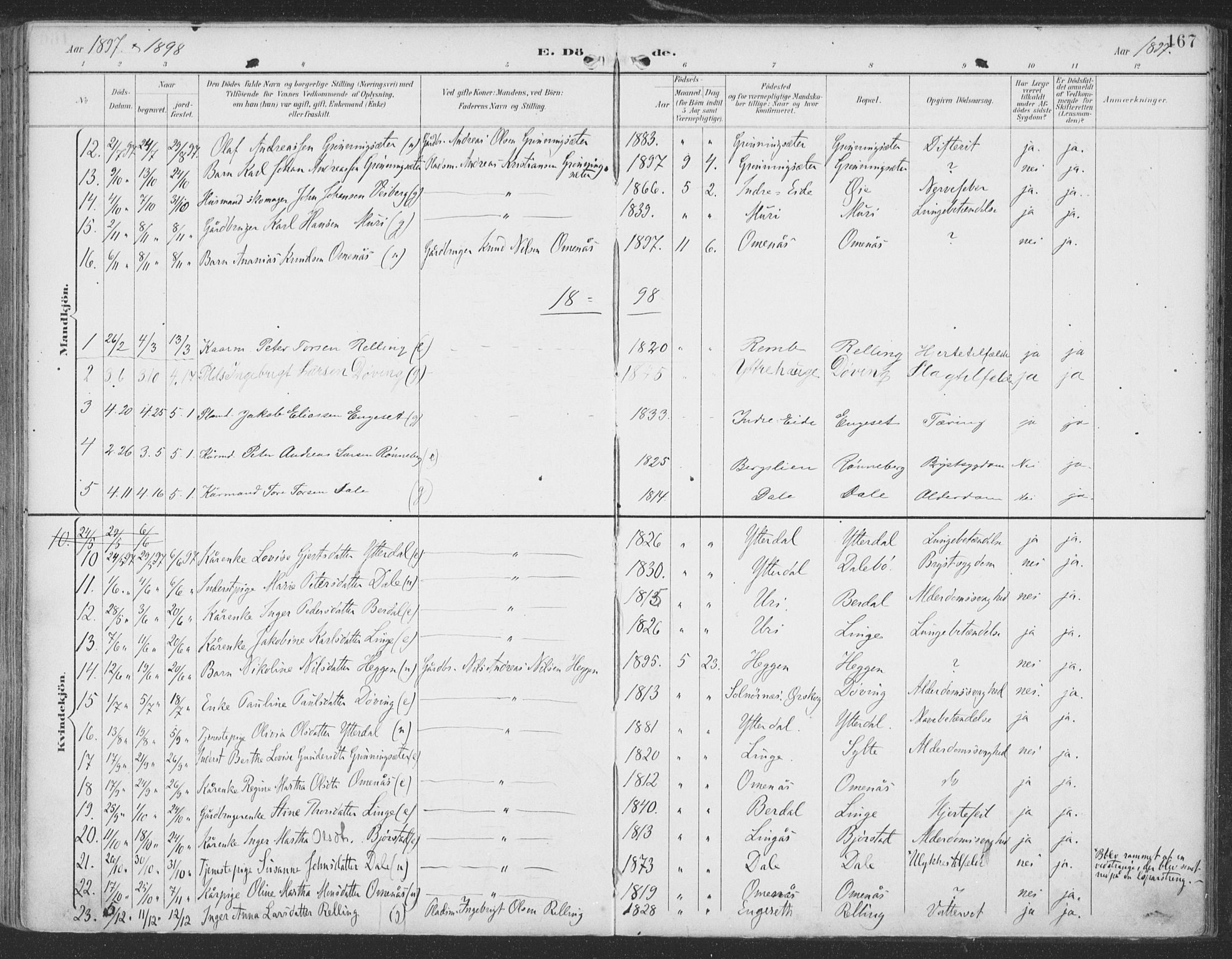Ministerialprotokoller, klokkerbøker og fødselsregistre - Møre og Romsdal, AV/SAT-A-1454/519/L0256: Parish register (official) no. 519A15, 1895-1912, p. 167