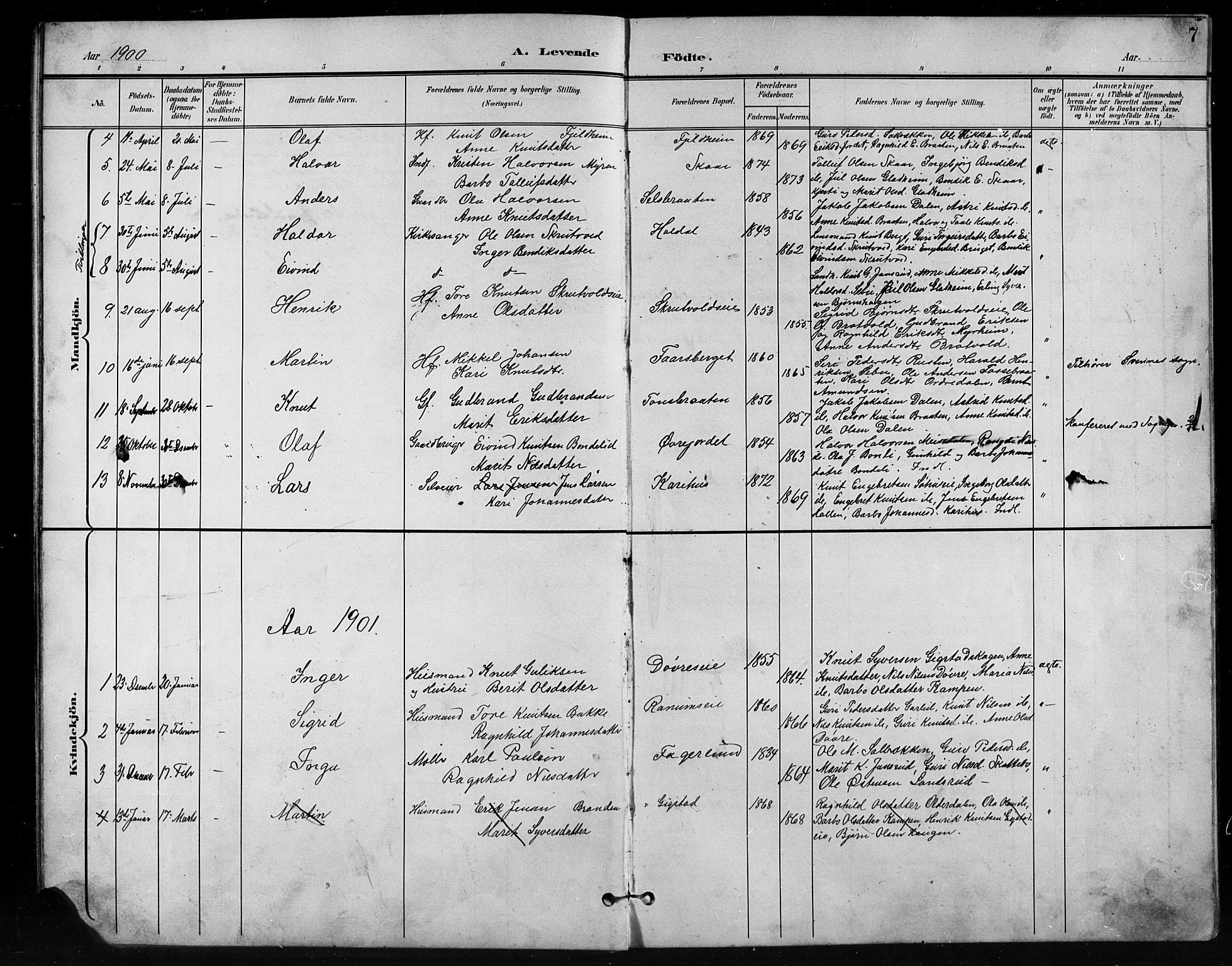 Nord-Aurdal prestekontor, SAH/PREST-132/H/Ha/Hab/L0011: Parish register (copy) no. 11, 1897-1918, p. 7
