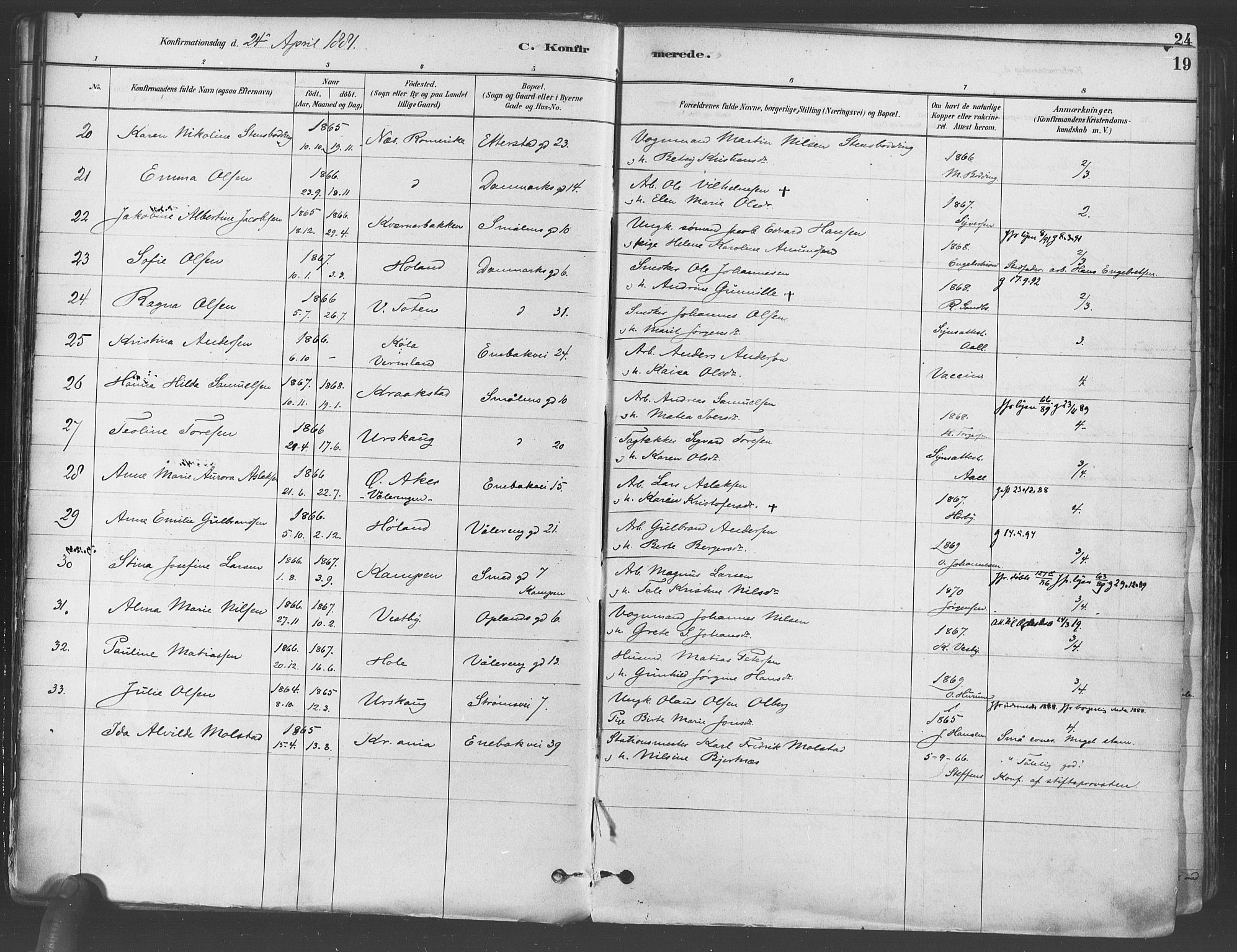Gamlebyen prestekontor Kirkebøker, SAO/A-10884/F/Fa/L0006: Parish register (official) no. 6, 1881-1890, p. 19