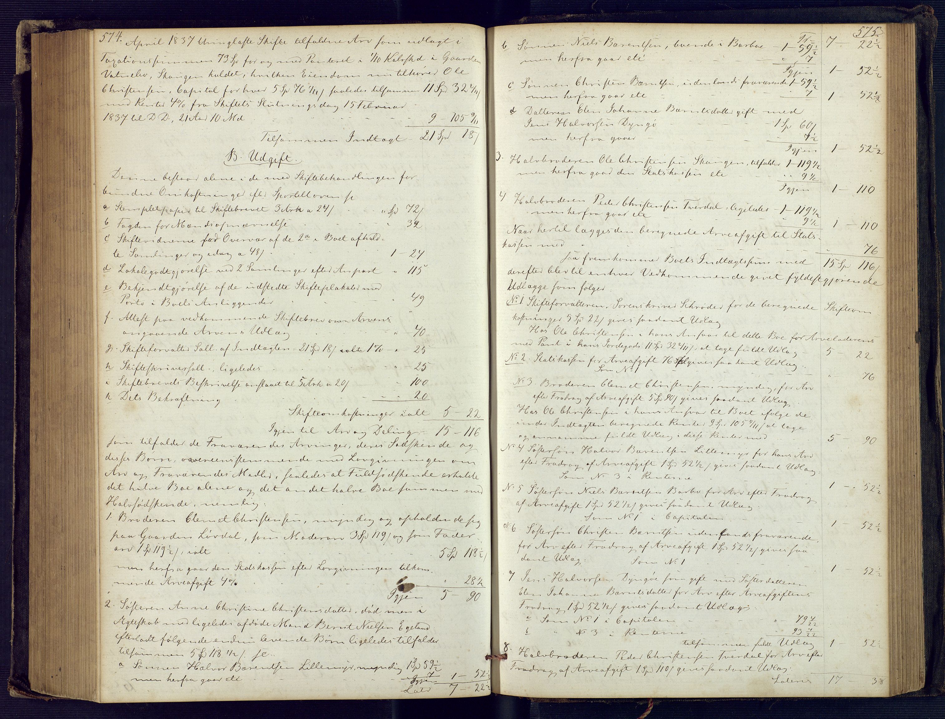 Holt sorenskriveri, SAK/1221-0002/H/Hc/L0029: Skifteutlodningsprotokoll nr. 4 med løst register, 1857-1862, p. 574-575