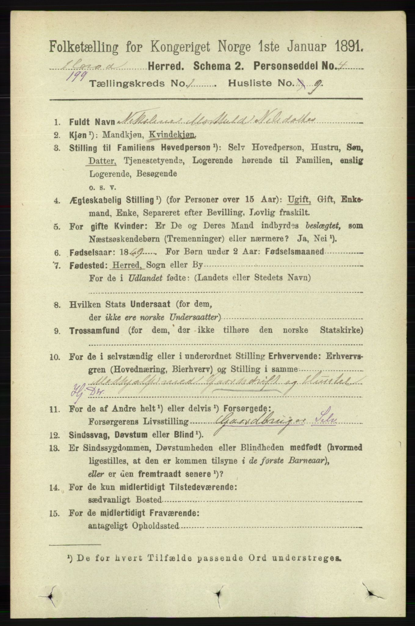 RA, 1891 census for 1039 Herad, 1891, p. 123