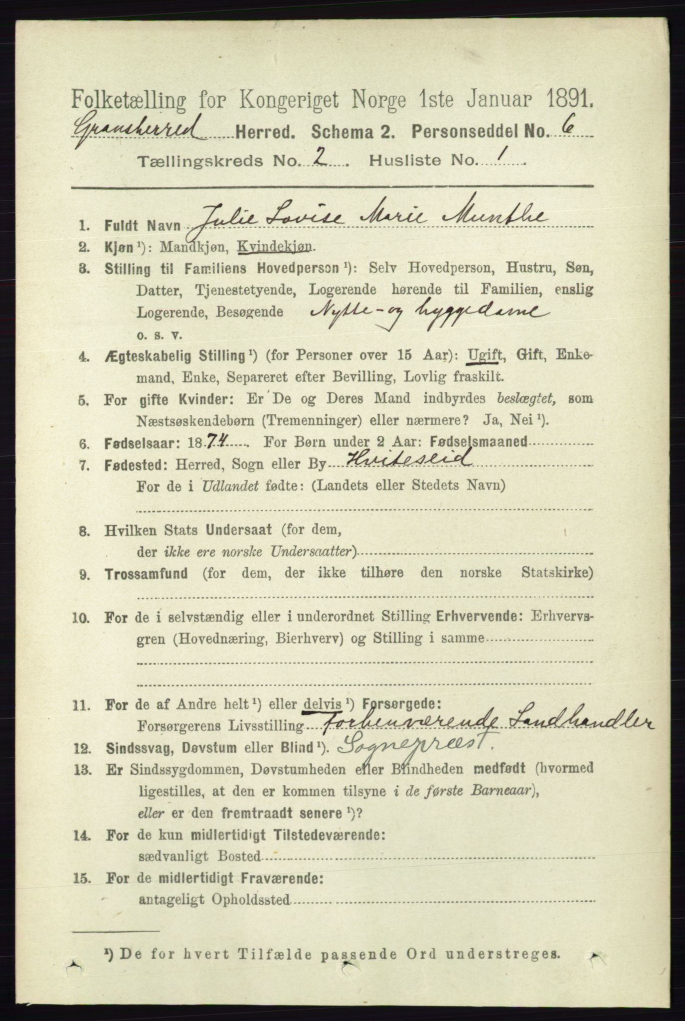 RA, 1891 census for 0824 Gransherad, 1891, p. 292