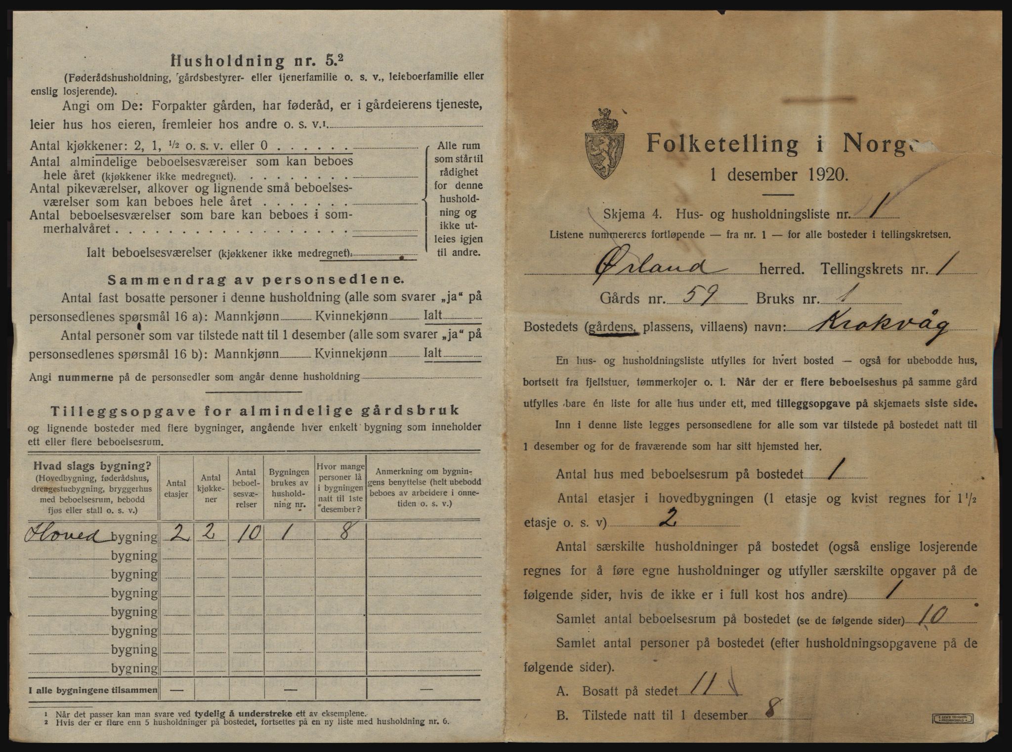 SAT, 1920 census for Ørland, 1920, p. 41