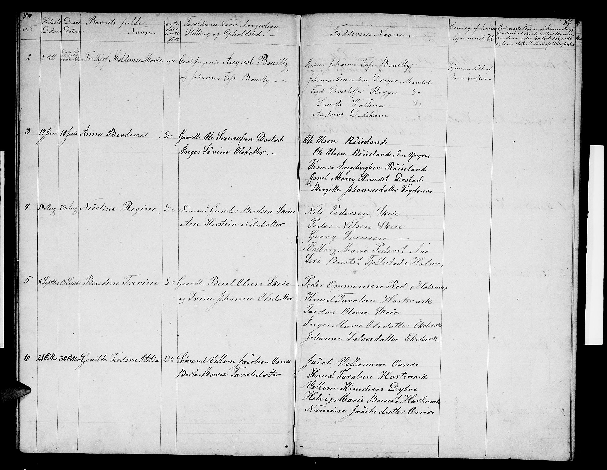 Mandal sokneprestkontor, AV/SAK-1111-0030/F/Fb/Fbb/L0003: Parish register (copy) no. B 3, 1848-1877, p. 84-85