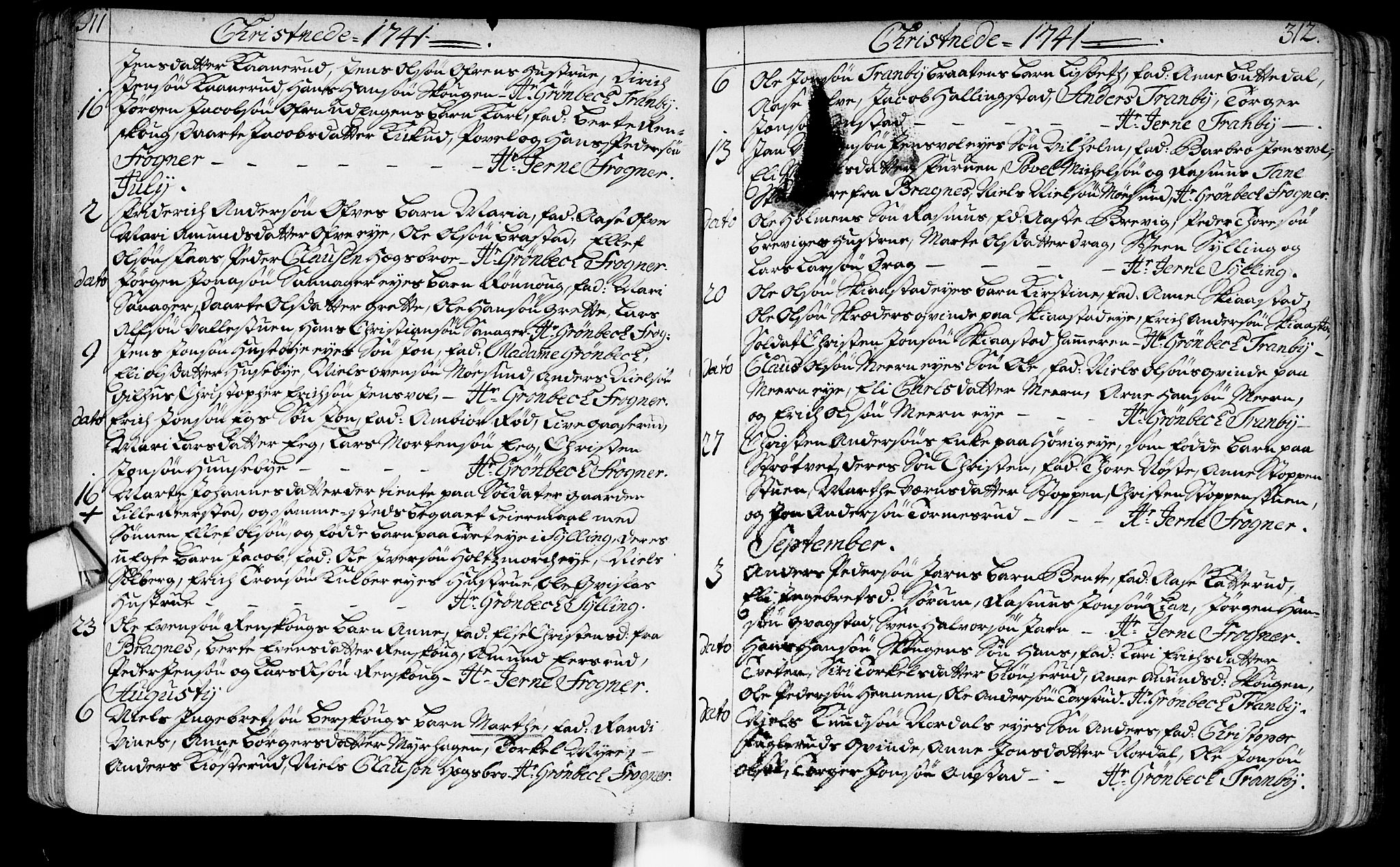 Lier kirkebøker, SAKO/A-230/F/Fa/L0003: Parish register (official) no. I 3, 1727-1748, p. 311-312