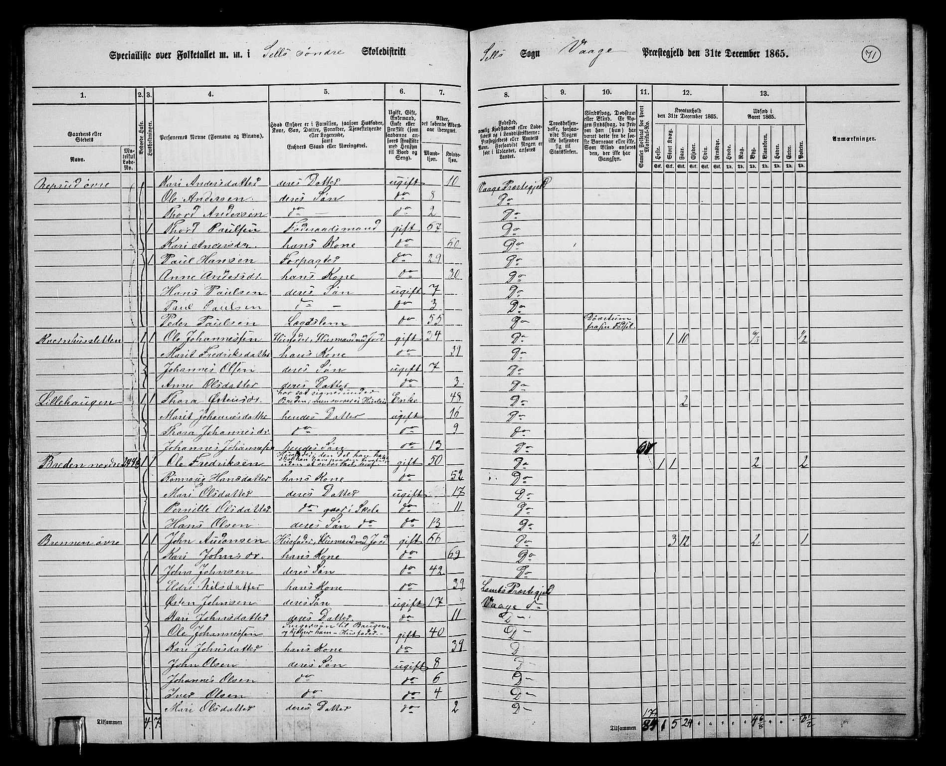 RA, 1865 census for Vågå, 1865, p. 231