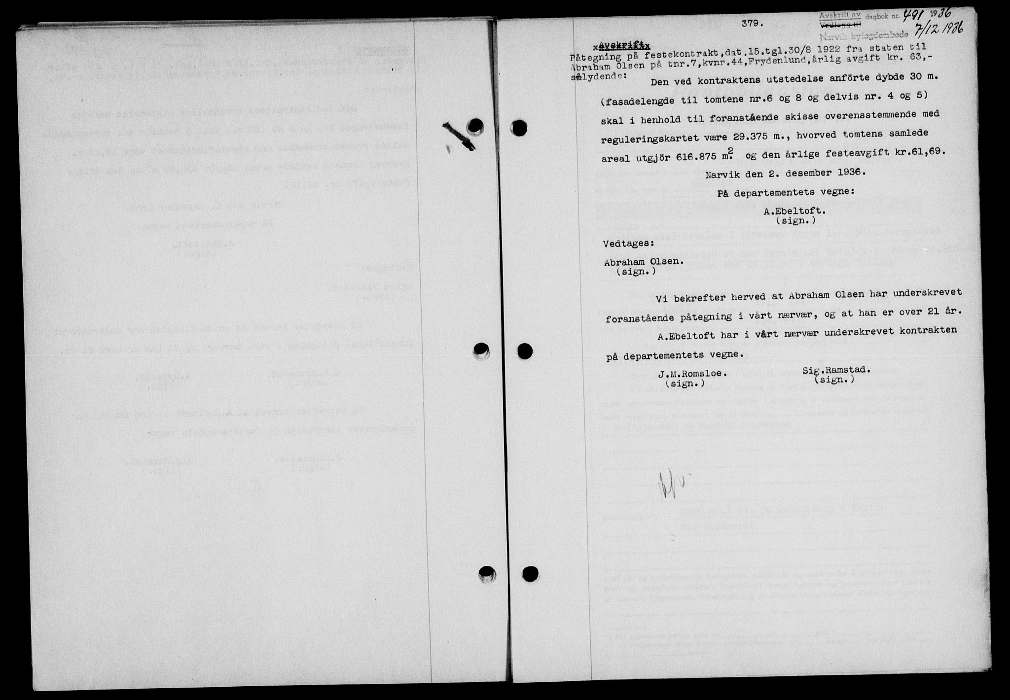 Narvik sorenskriveri, SAT/A-0002/1/2/2C/2Ca/L0011: Mortgage book no. 14, 1935-1937, Deed date: 07.12.1936