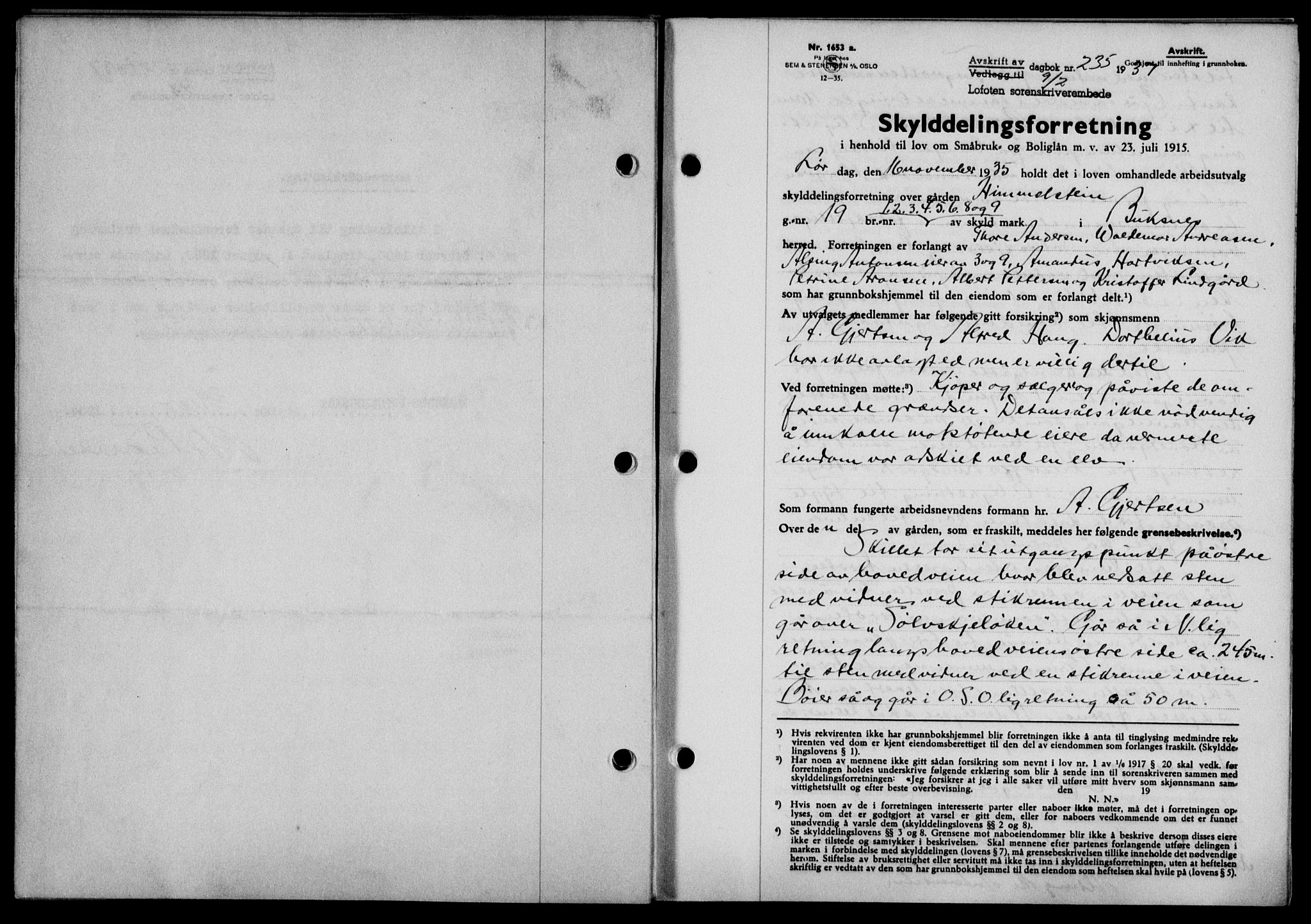 Lofoten sorenskriveri, SAT/A-0017/1/2/2C/L0001a: Mortgage book no. 1a, 1936-1937, Diary no: : 235/1937