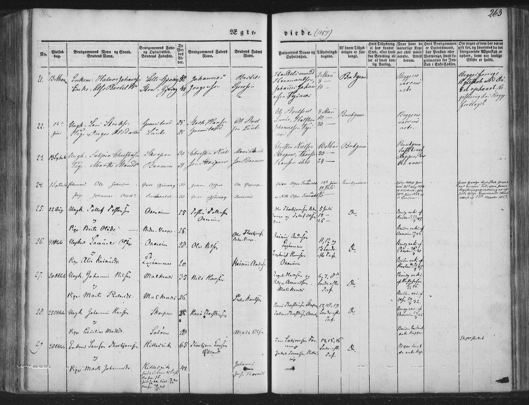 Tysnes sokneprestembete, AV/SAB-A-78601/H/Haa: Parish register (official) no. A 10, 1848-1859, p. 263