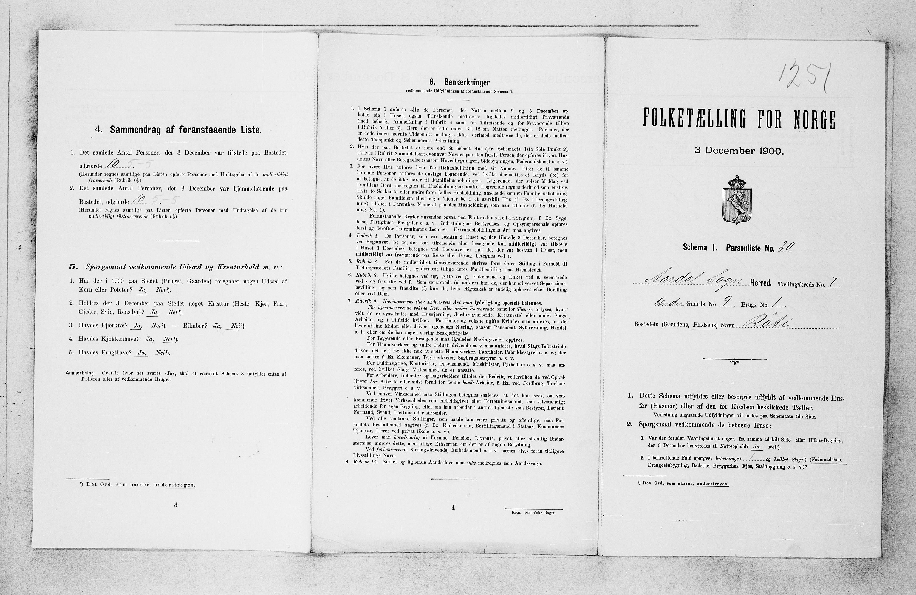 SAB, 1900 census for Årdal, 1900, p. 421