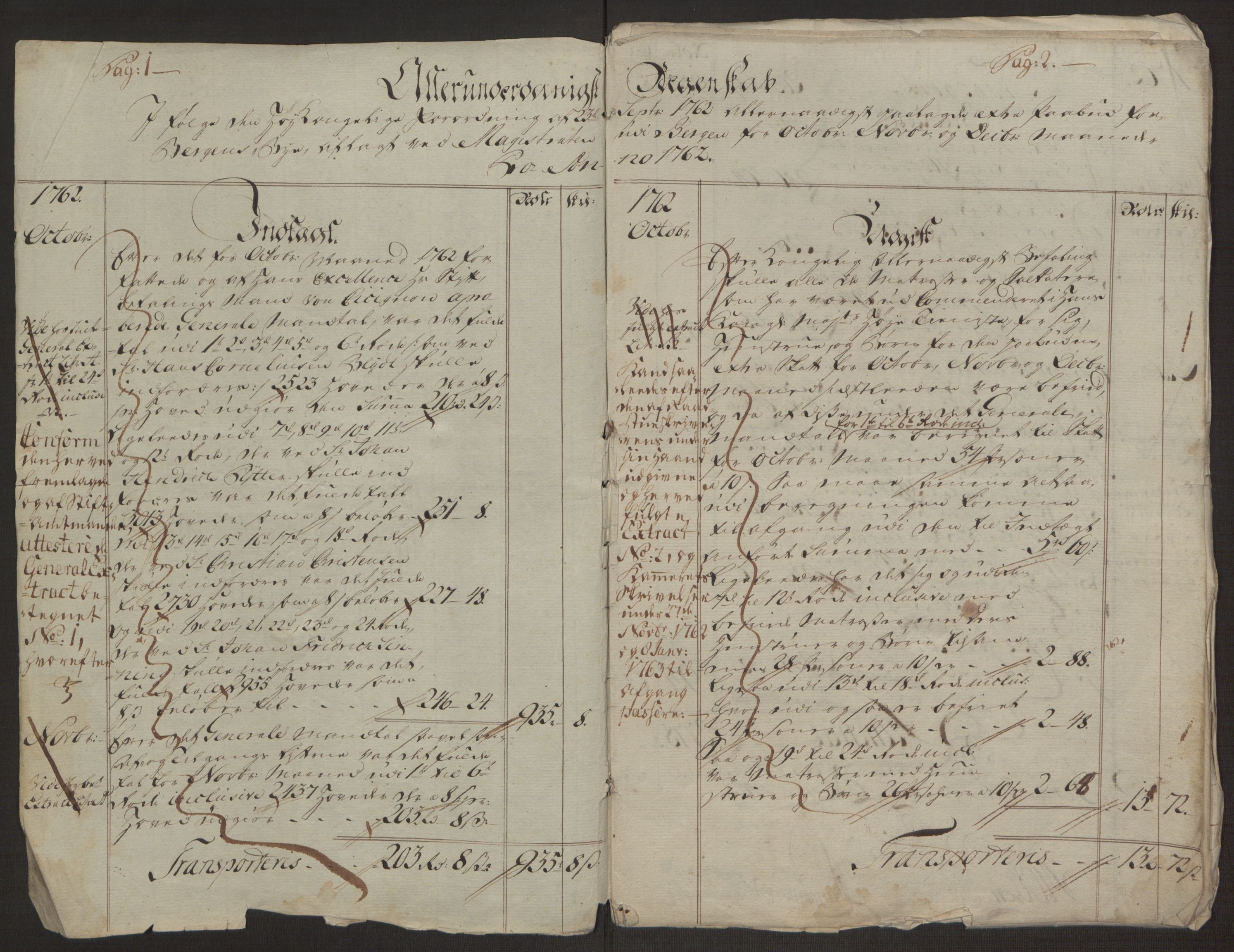 Rentekammeret inntil 1814, Reviderte regnskaper, Byregnskaper, AV/RA-EA-4066/R/Rp/L0365/0001: [P20] Kontribusjonsregnskap / Ekstraskatt, 1762, p. 12