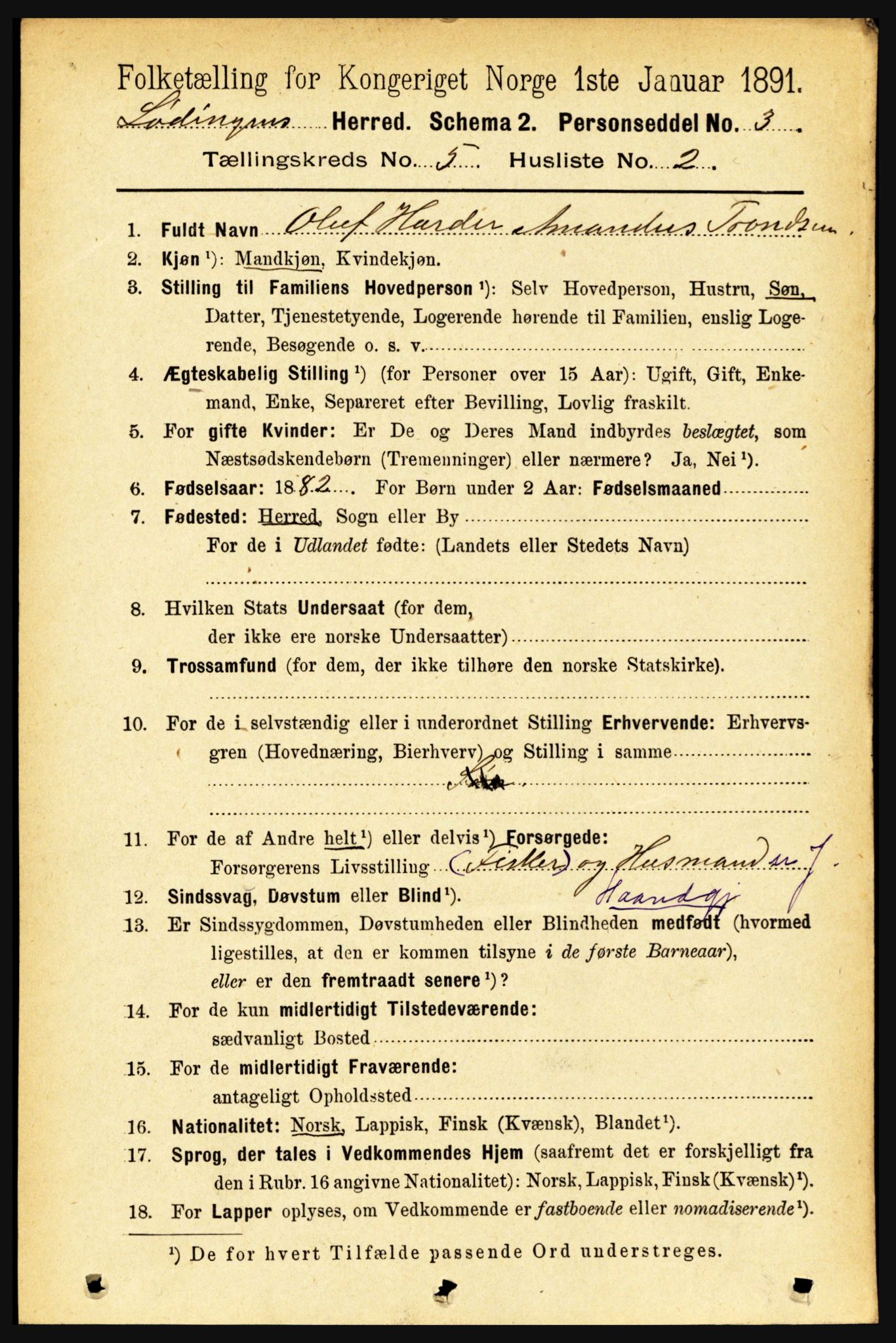 RA, 1891 census for 1851 Lødingen, 1891, p. 2333