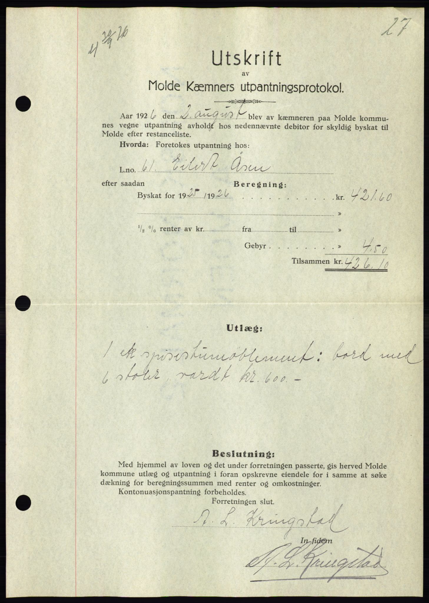 Molde byfogd, AV/SAT-A-0025/2/2C/L0011: Mortgage book no. 11, 1926-1932, Deed date: 30.09.1926