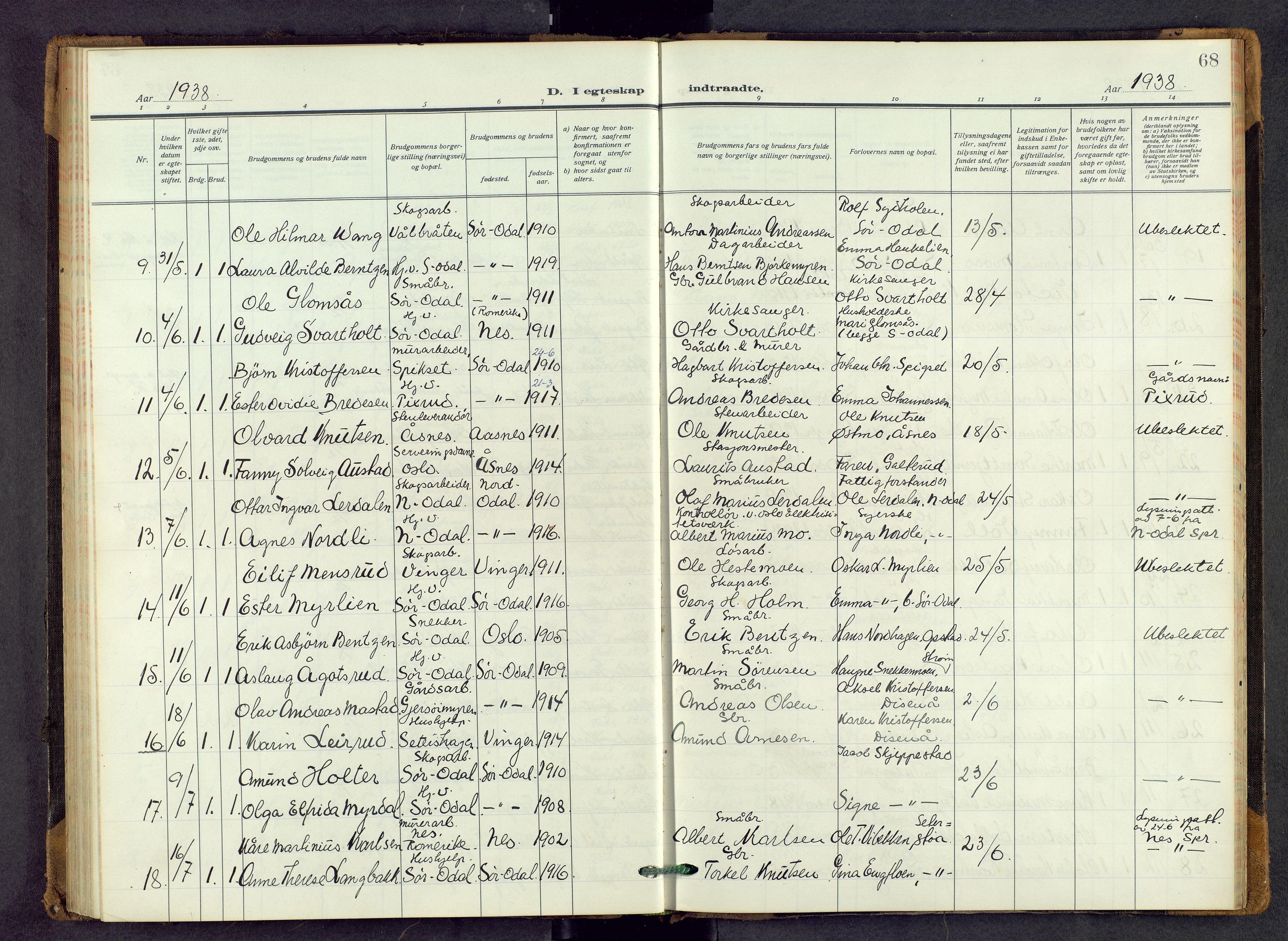 Sør-Odal prestekontor, AV/SAH-PREST-030/H/Ha/Haa/L0011: Parish register (official) no. 11, 1922-1945, p. 68