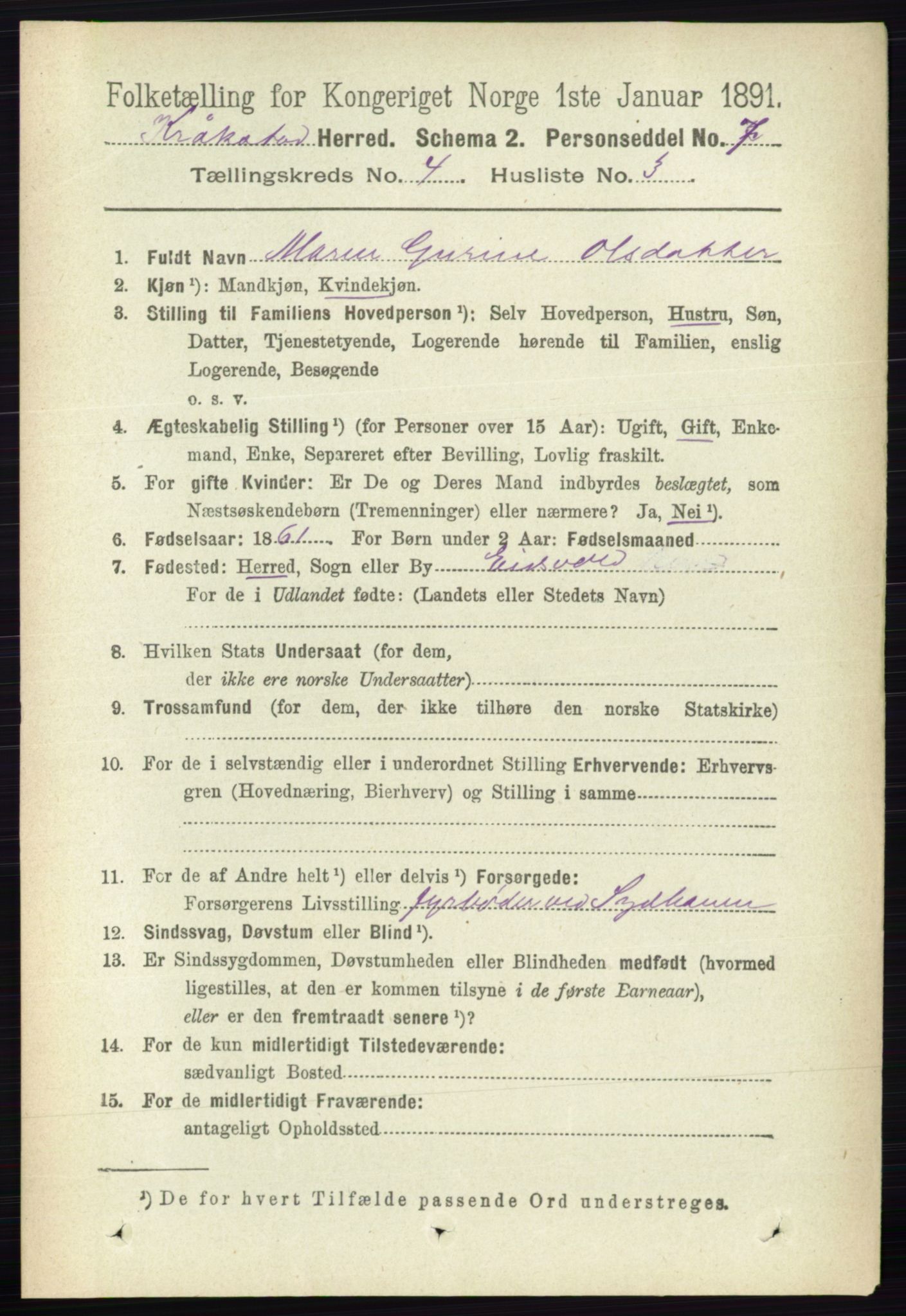 RA, 1891 census for 0212 Kråkstad, 1891, p. 1746