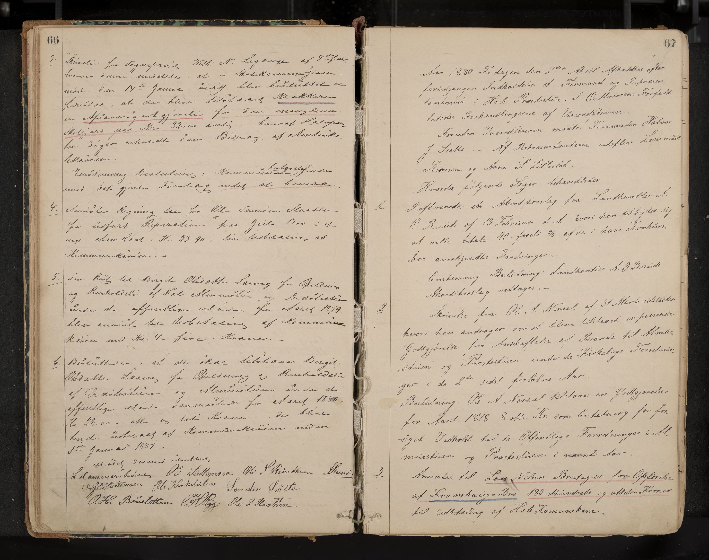 Hol formannskap og sentraladministrasjon, IKAK/0620021-1/A/L0001: Møtebok, 1877-1893, p. 66-67