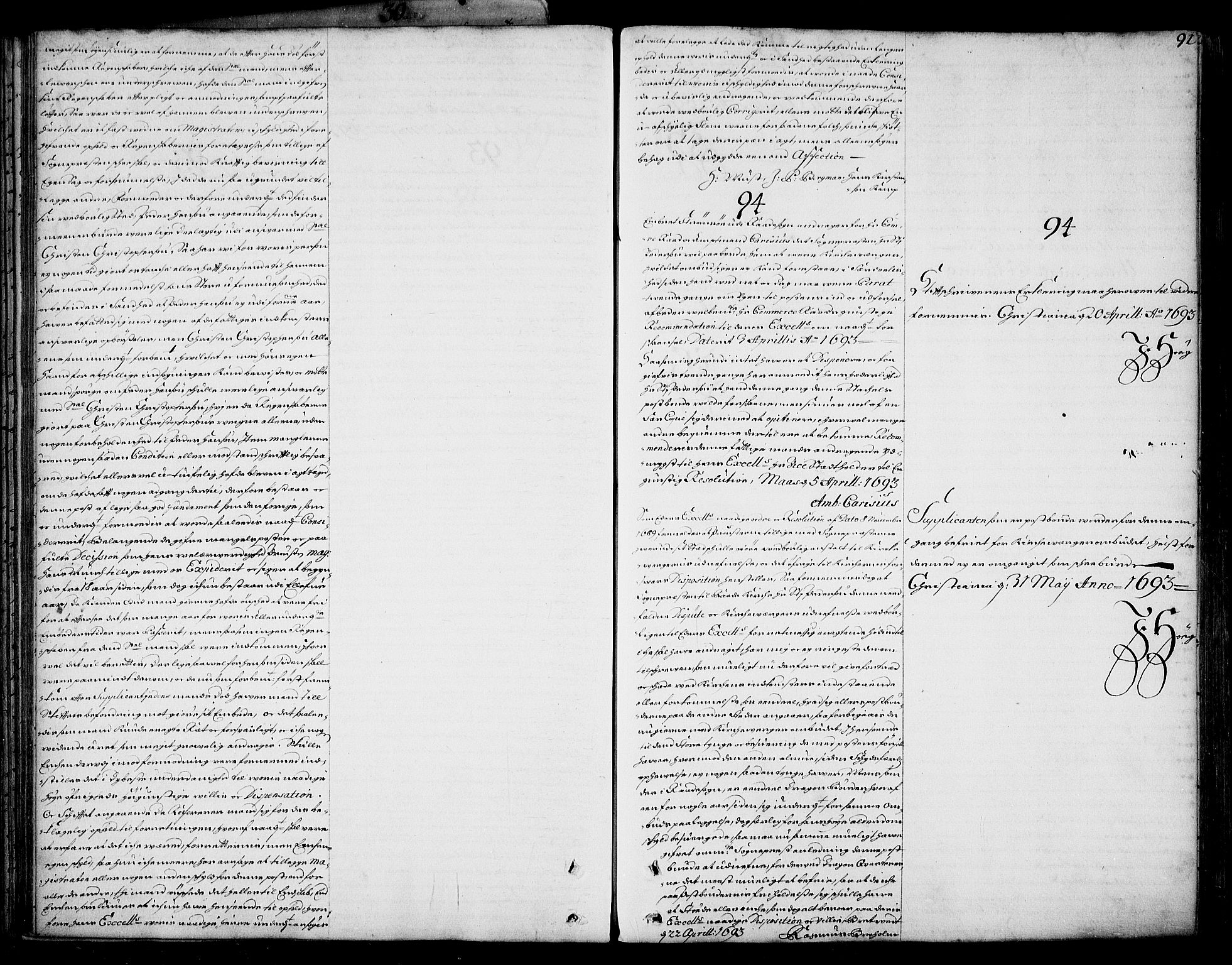 Stattholderembetet 1572-1771, RA/EA-2870/Ad/L0005: Supplikasjons- og resolusjonsprotokoll, 1692-1699, p. 90b-91a