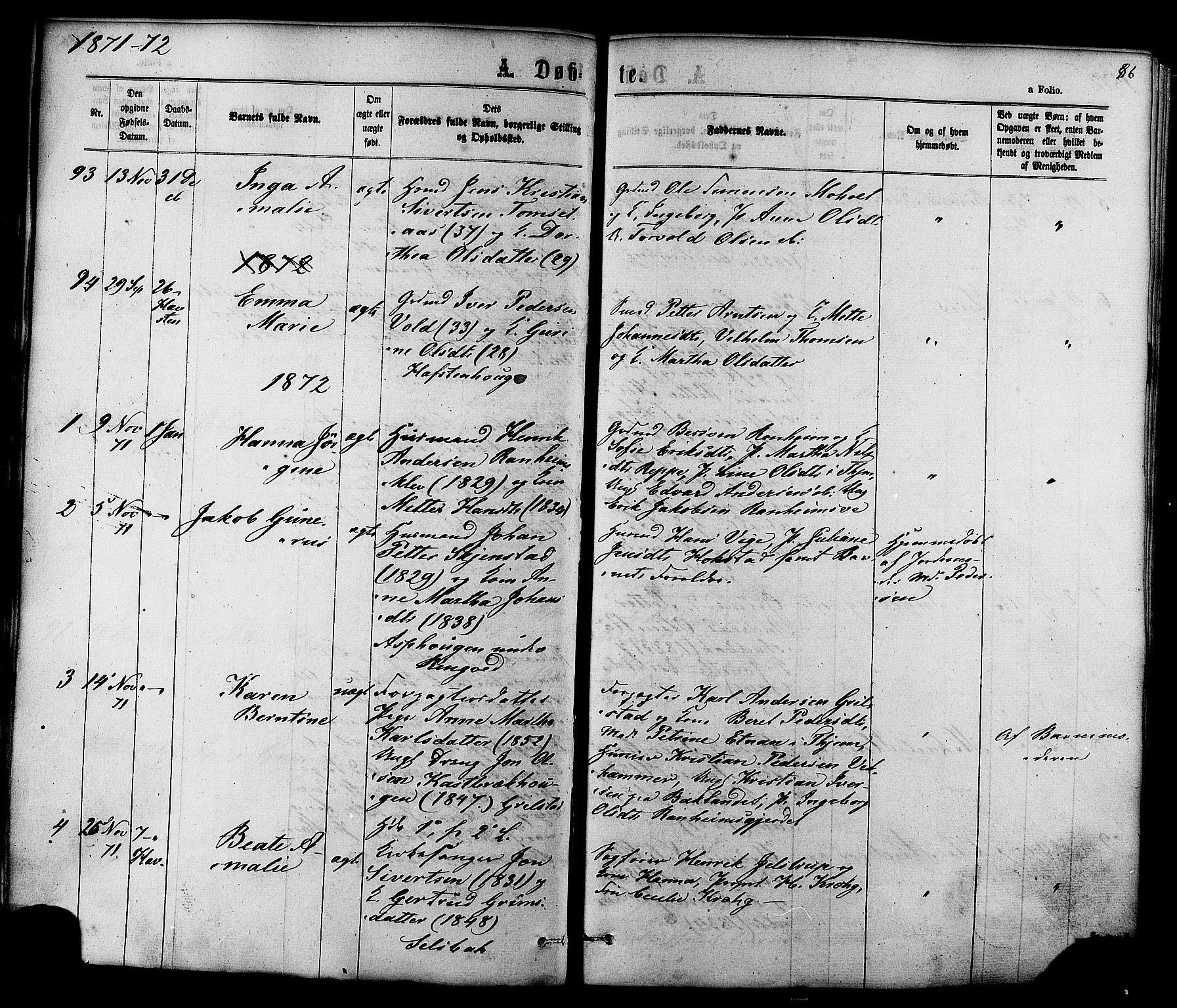 Ministerialprotokoller, klokkerbøker og fødselsregistre - Sør-Trøndelag, SAT/A-1456/606/L0293: Parish register (official) no. 606A08, 1866-1877, p. 86