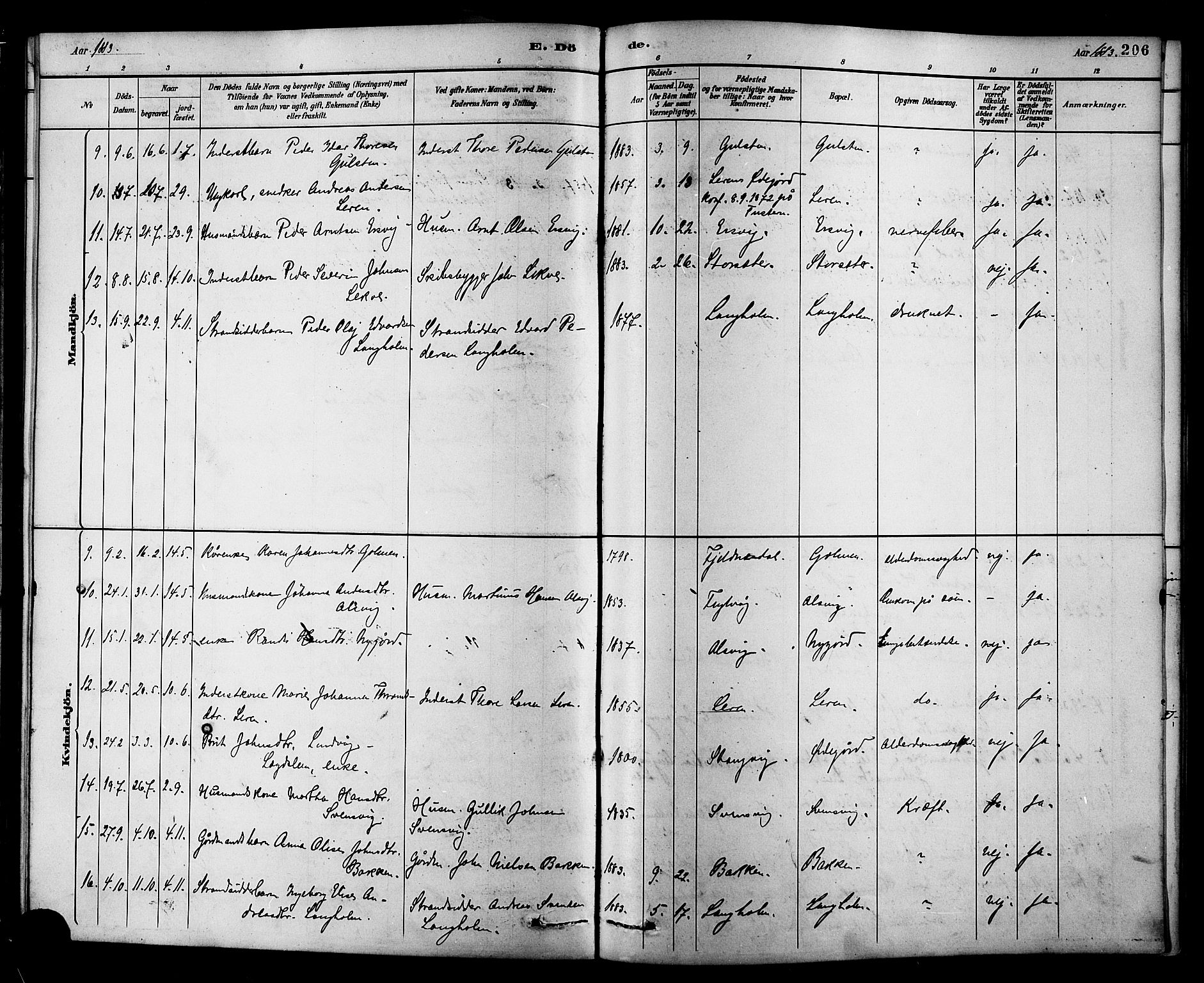 Ministerialprotokoller, klokkerbøker og fødselsregistre - Møre og Romsdal, AV/SAT-A-1454/577/L0896: Parish register (official) no. 577A03, 1880-1898, p. 206