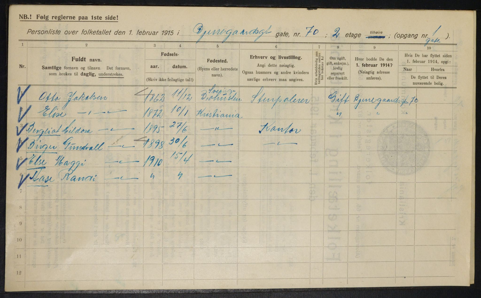 OBA, Municipal Census 1915 for Kristiania, 1915, p. 6439