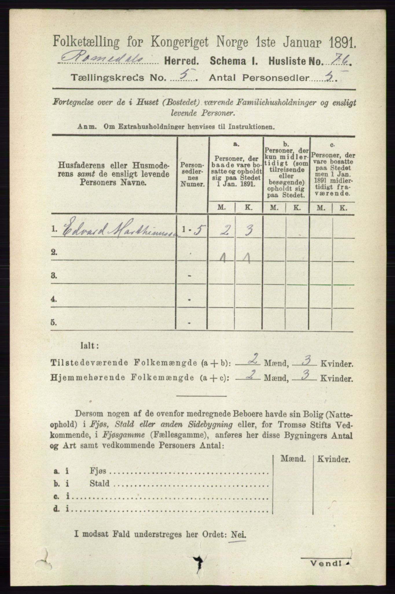 RA, 1891 census for 0416 Romedal, 1891, p. 2461