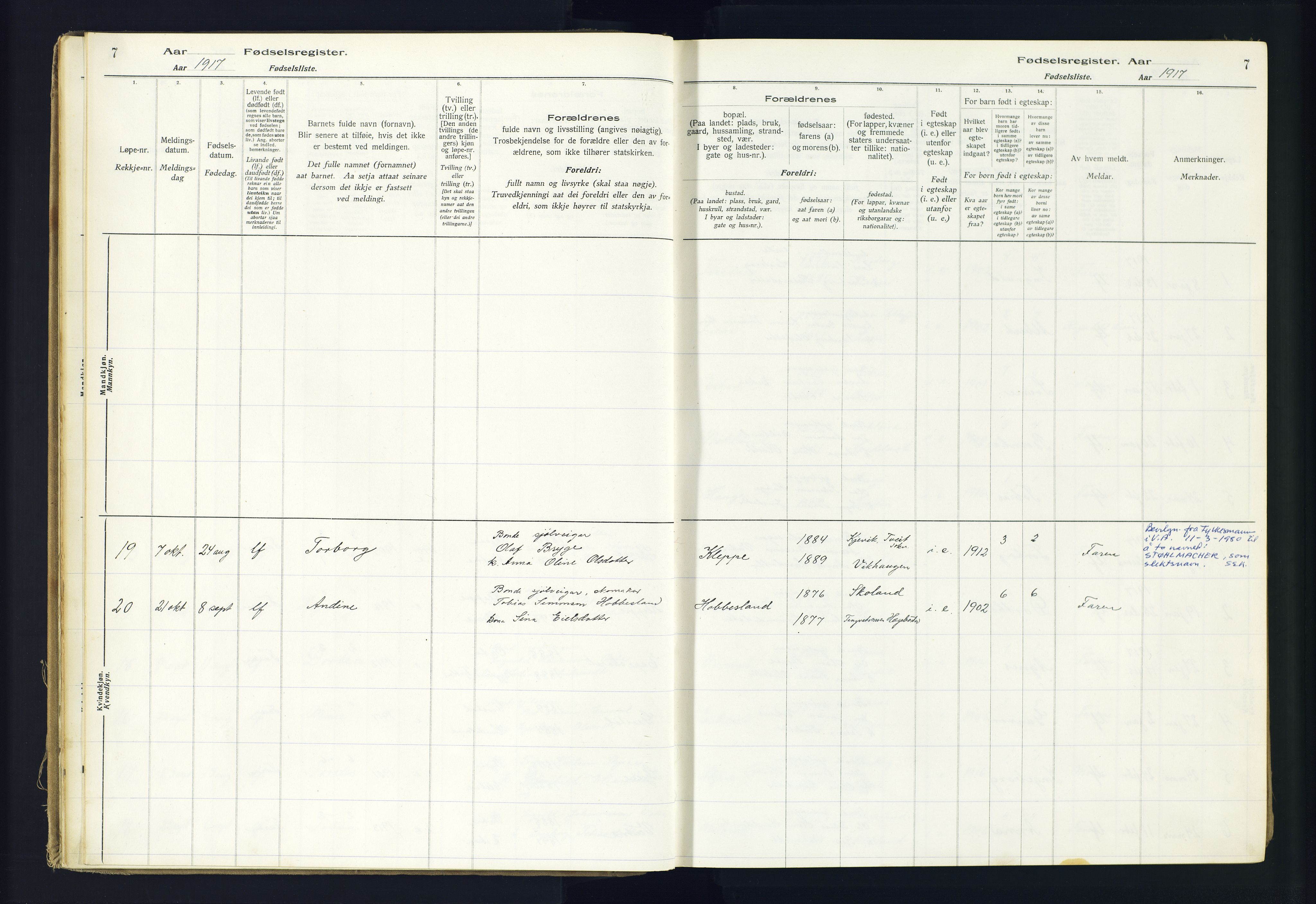 Hægebostad sokneprestkontor, AV/SAK-1111-0024/J/Ja/L0002: Birth register no. II.6.8, 1916-1982, p. 7