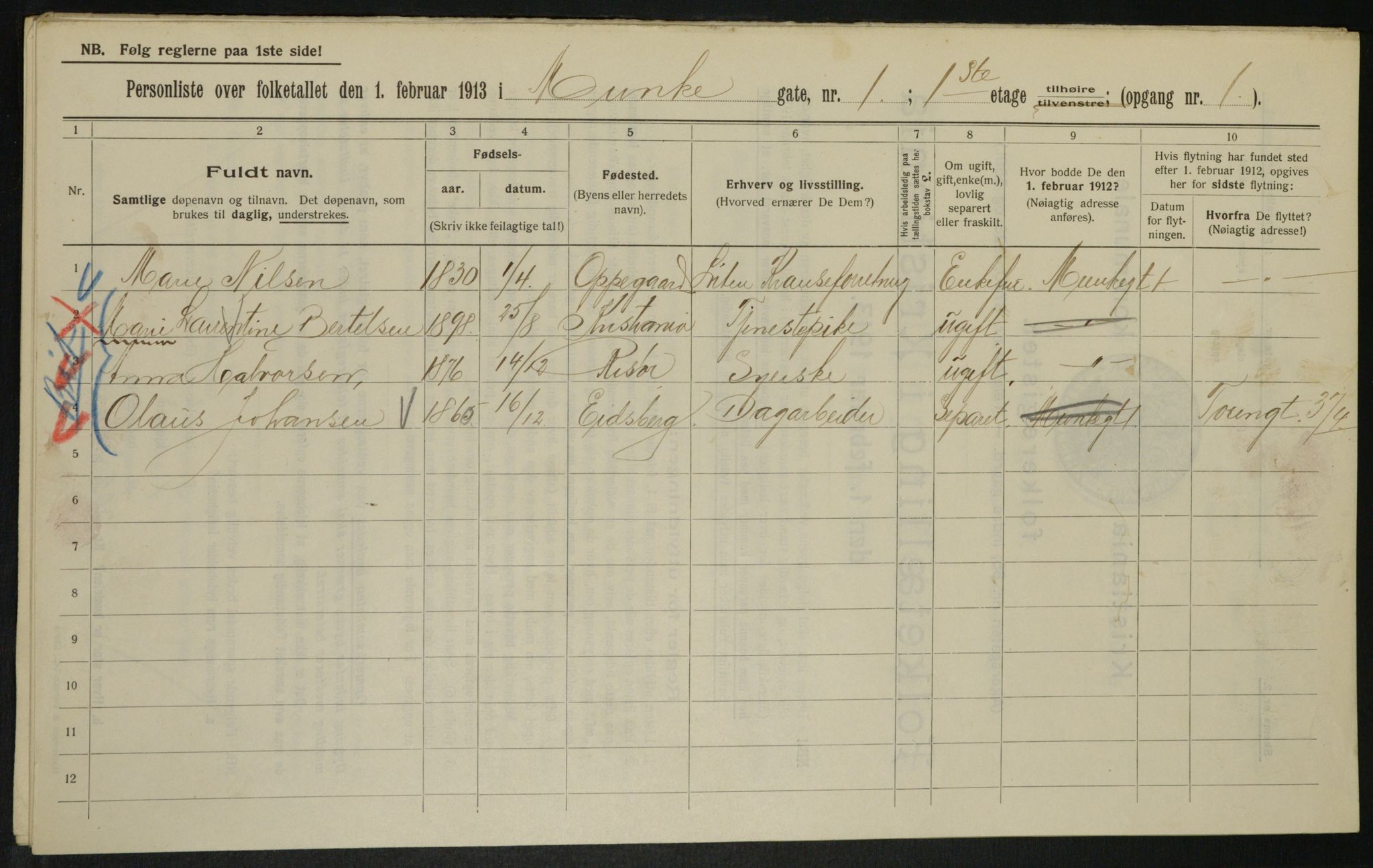 OBA, Municipal Census 1913 for Kristiania, 1913, p. 67892