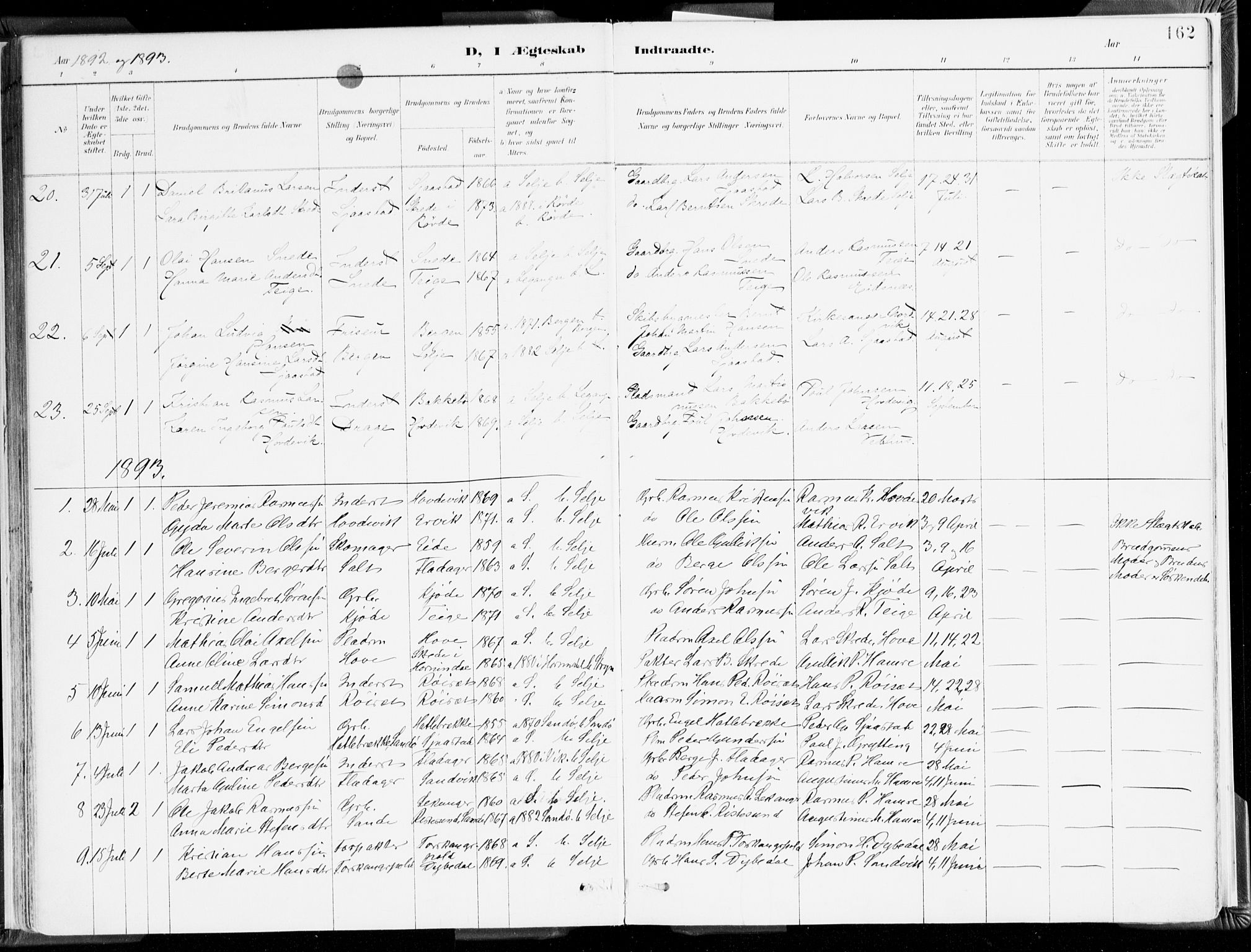 Selje sokneprestembete, SAB/A-99938/H/Ha/Haa/Haab: Parish register (official) no. B 2, 1891-1907, p. 162