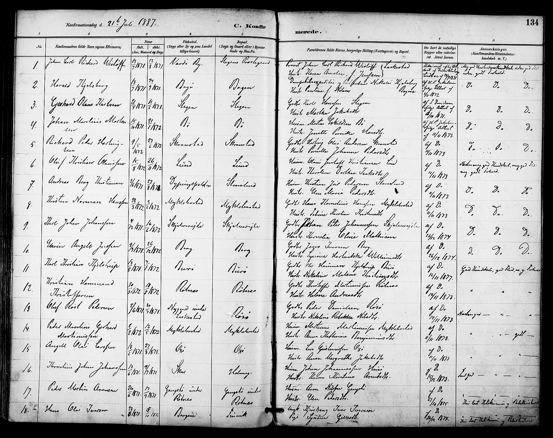 Ministerialprotokoller, klokkerbøker og fødselsregistre - Nordland, AV/SAT-A-1459/855/L0803: Parish register (official) no. 855A11, 1887-1905, p. 134