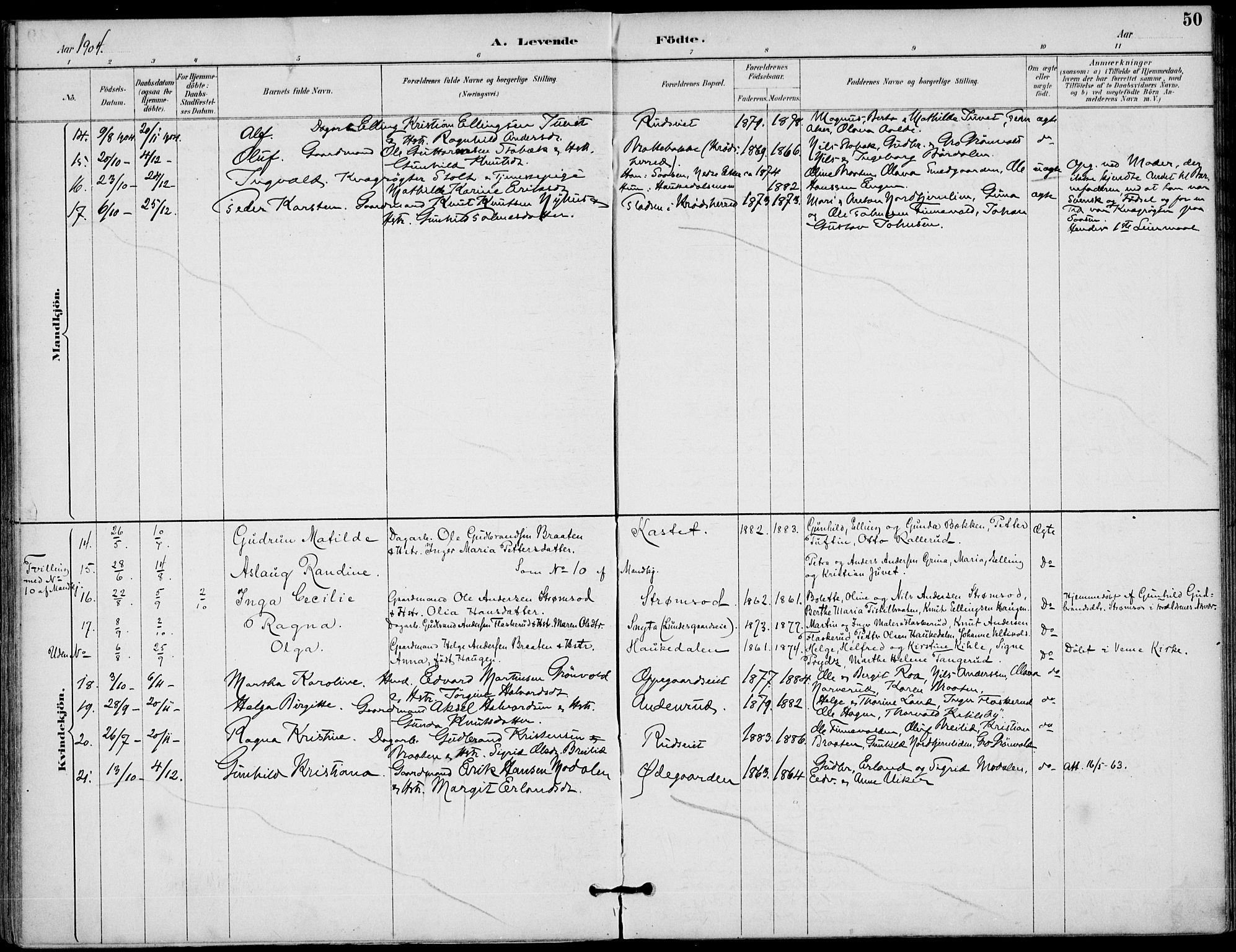 Lunder kirkebøker, AV/SAKO-A-629/F/Fa/L0001: Parish register (official) no. I 1, 1885-1912, p. 50