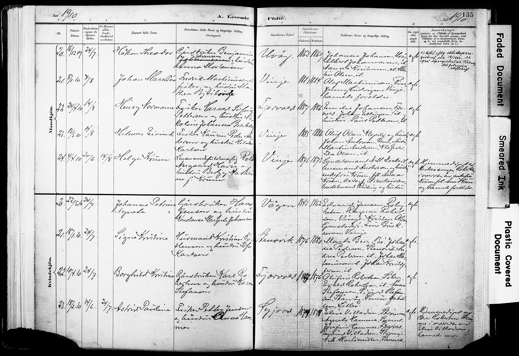 Ministerialprotokoller, klokkerbøker og fødselsregistre - Nordland, SAT/A-1459/891/L1304: Parish register (official) no. 891A09, 1895-1921, p. 135