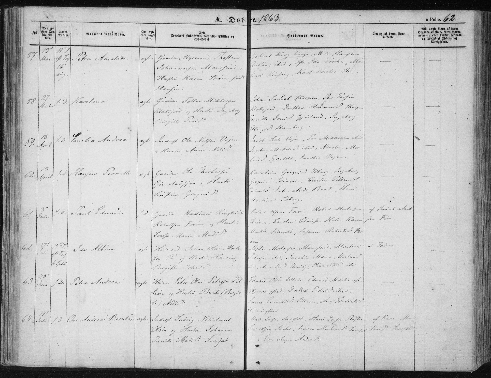 Ministerialprotokoller, klokkerbøker og fødselsregistre - Nordland, AV/SAT-A-1459/891/L1300: Parish register (official) no. 891A05, 1856-1870, p. 62