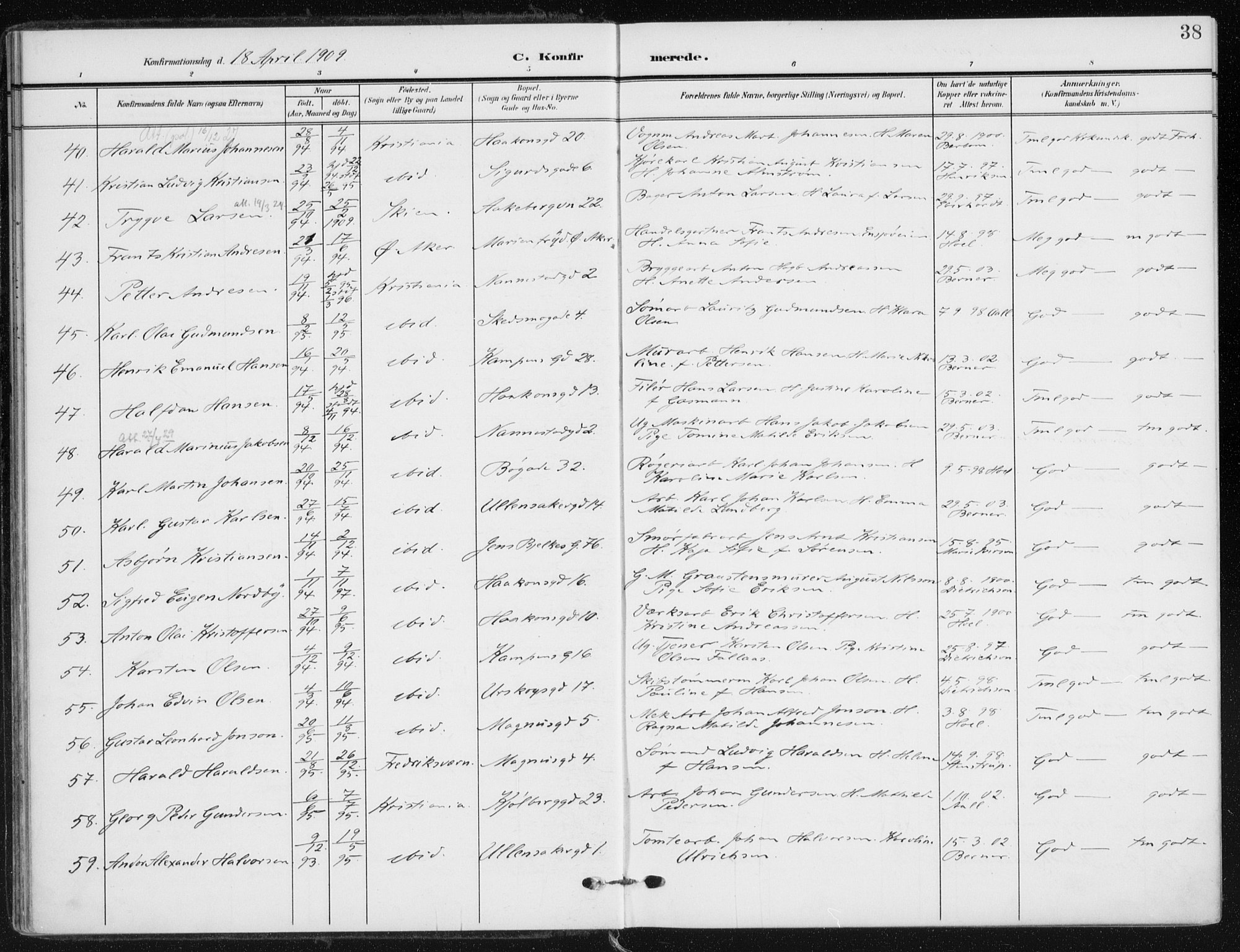 Kampen prestekontor Kirkebøker, SAO/A-10853/F/Fa/L0011: Parish register (official) no. I 11, 1907-1917, p. 38