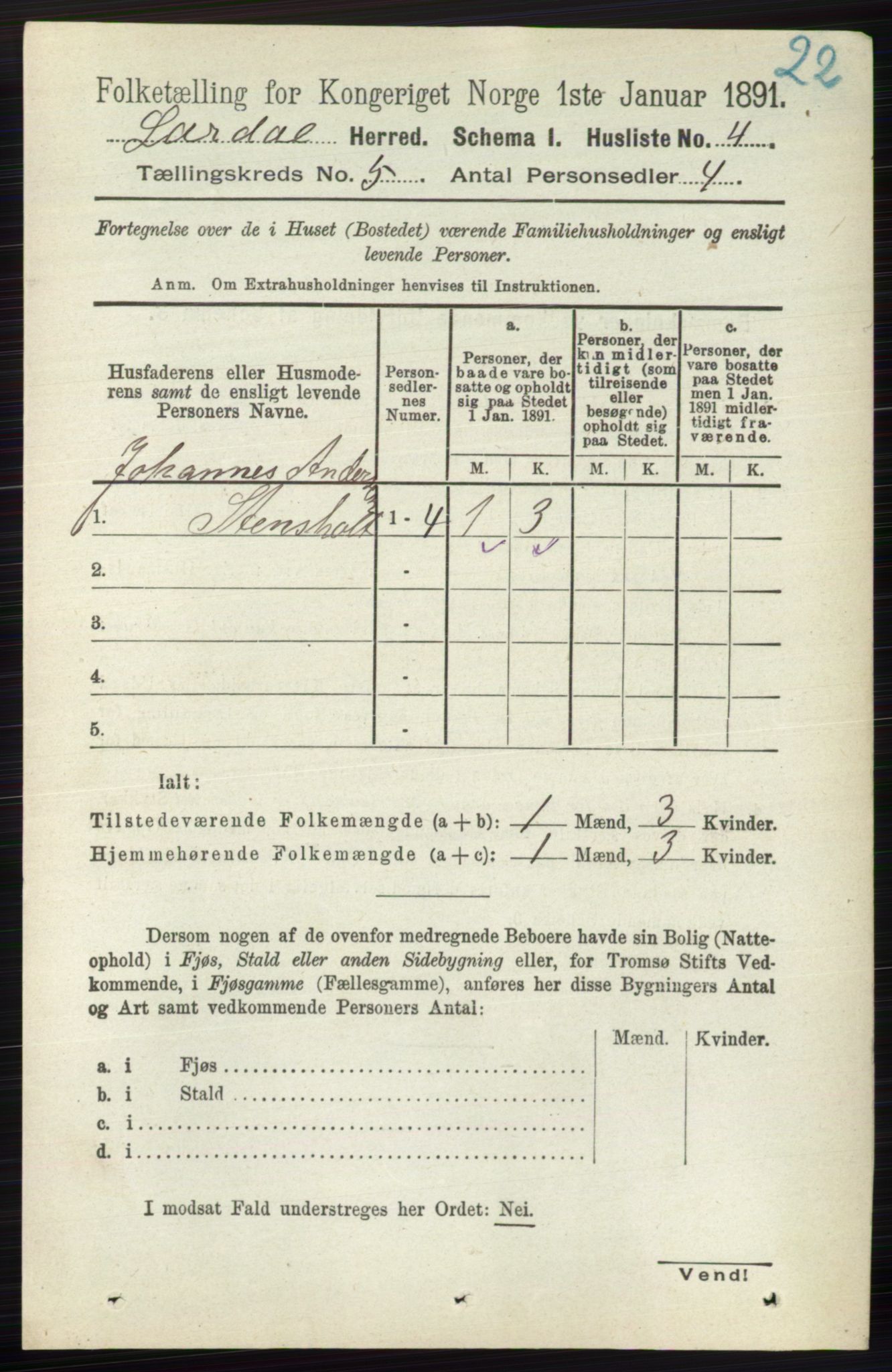 RA, 1891 census for 0728 Lardal, 1891, p. 2610